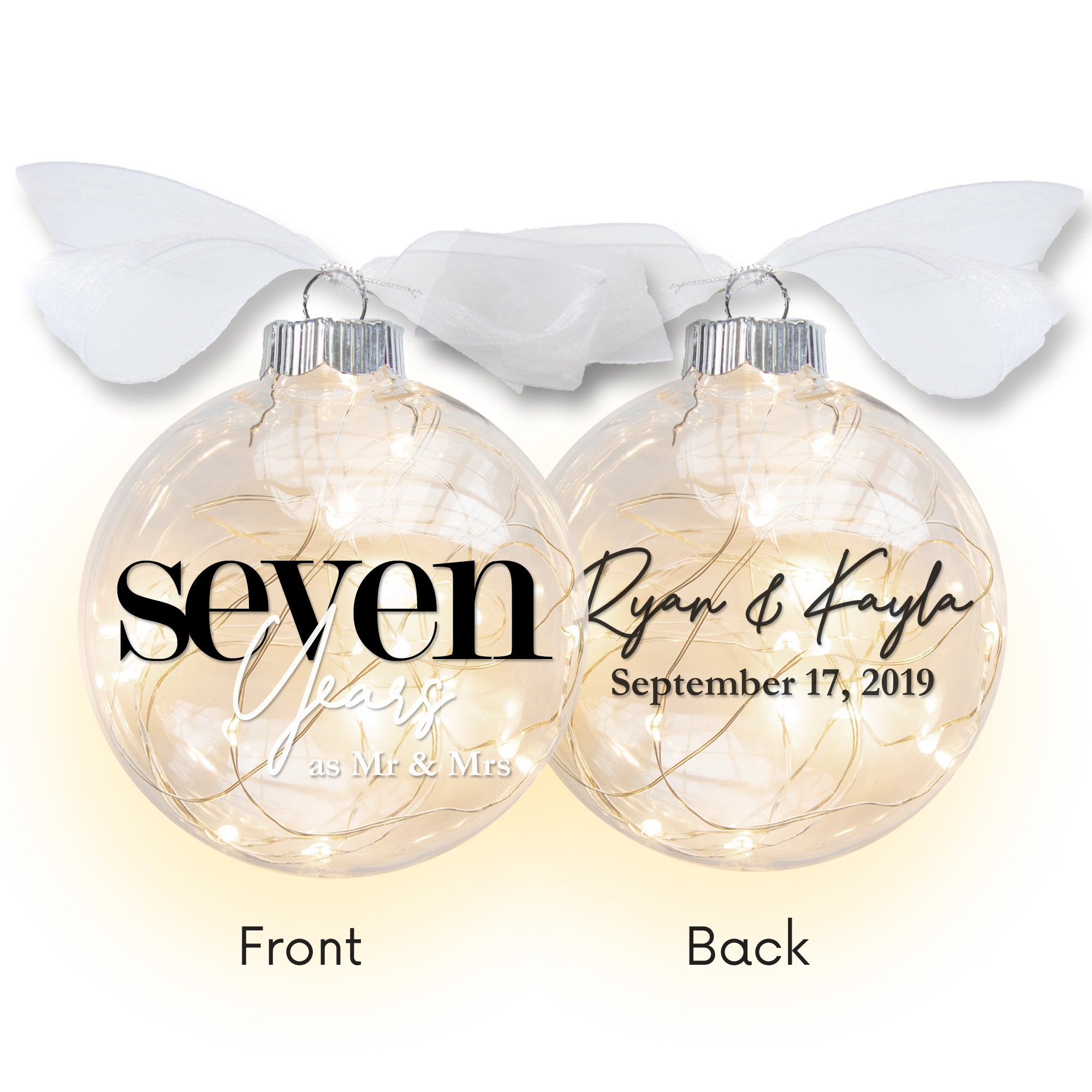 7th Wedding Anniversary Lighted Christmas Ornament