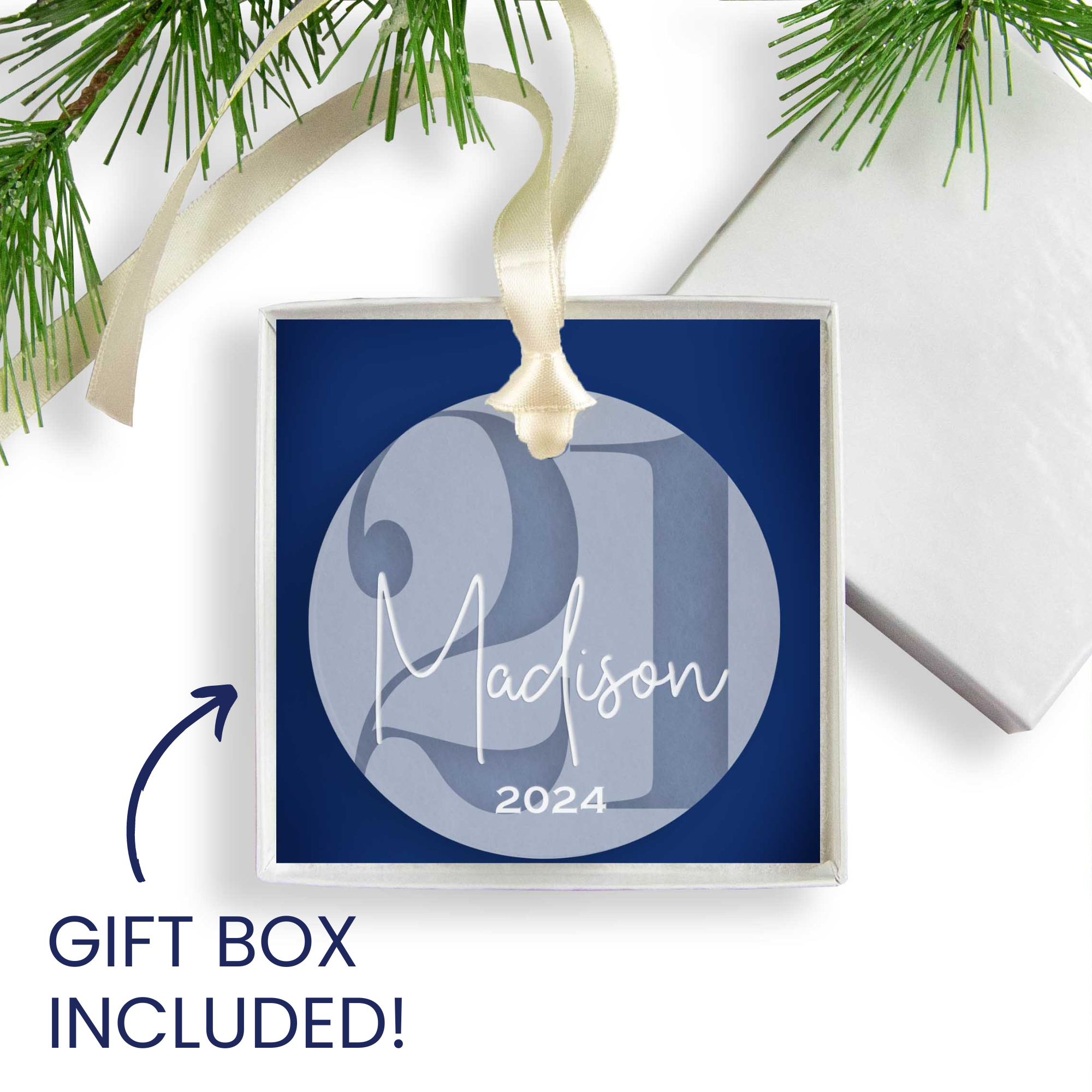 Personalized 21st Birthday Acrylic Christmas Ornament, Gift Box Included