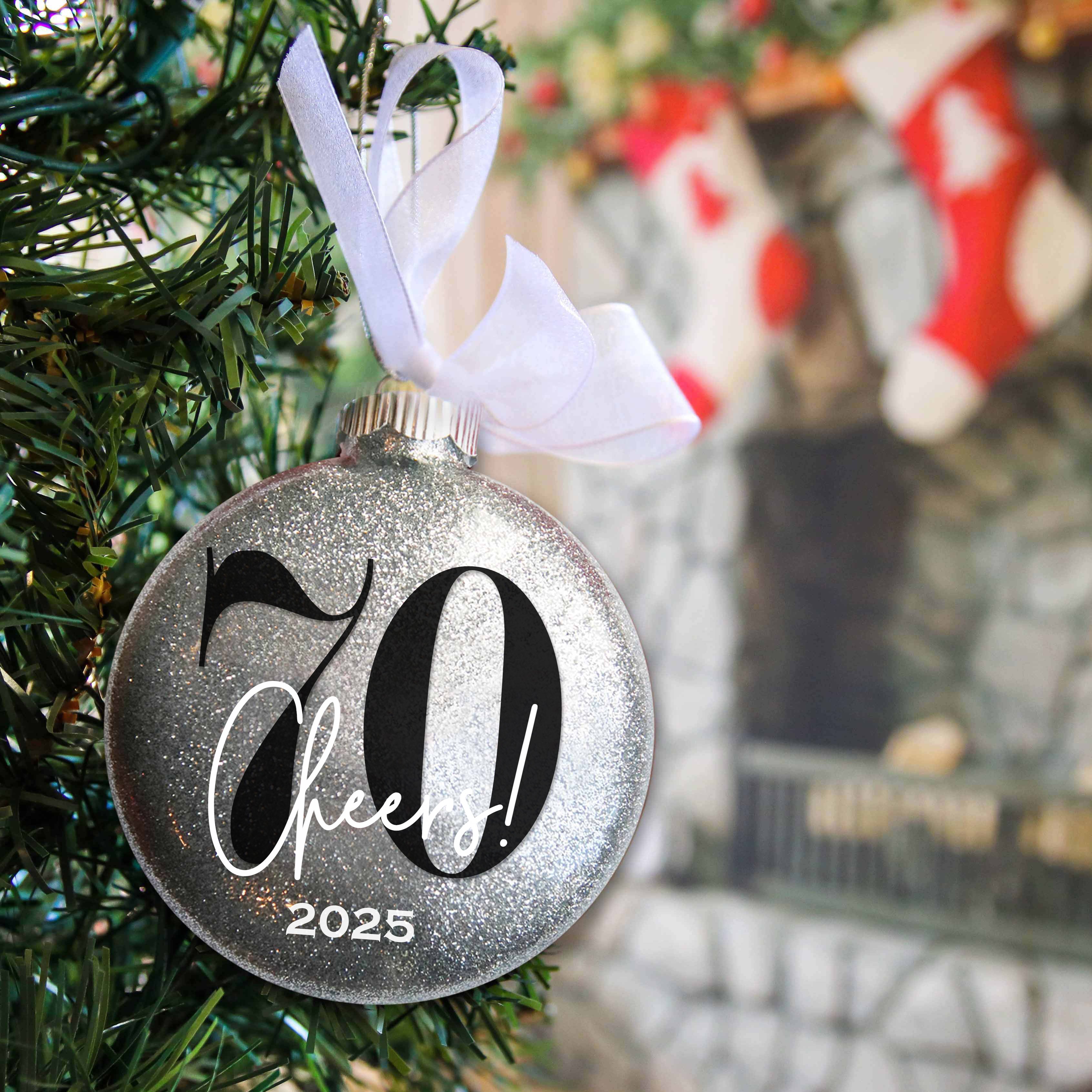 Personalized 70th Birthday Glitter Christmas Ornament - Custom Name & Year