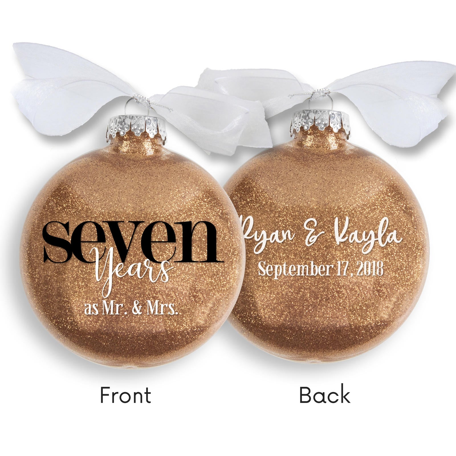 7th Wedding Anniversary Glitter Christmas Ornament