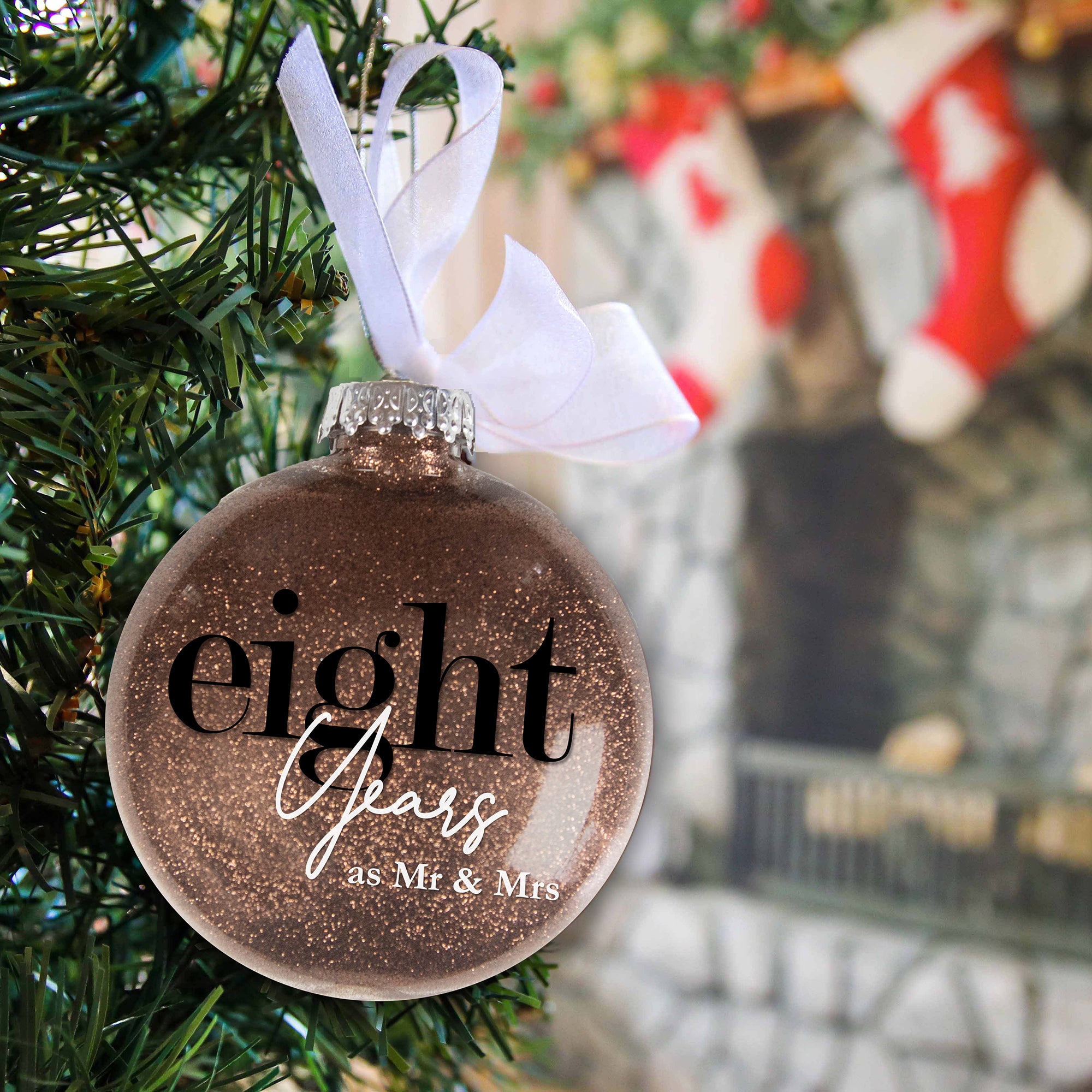 8th Wedding Anniversary Glitter Christmas Ornament