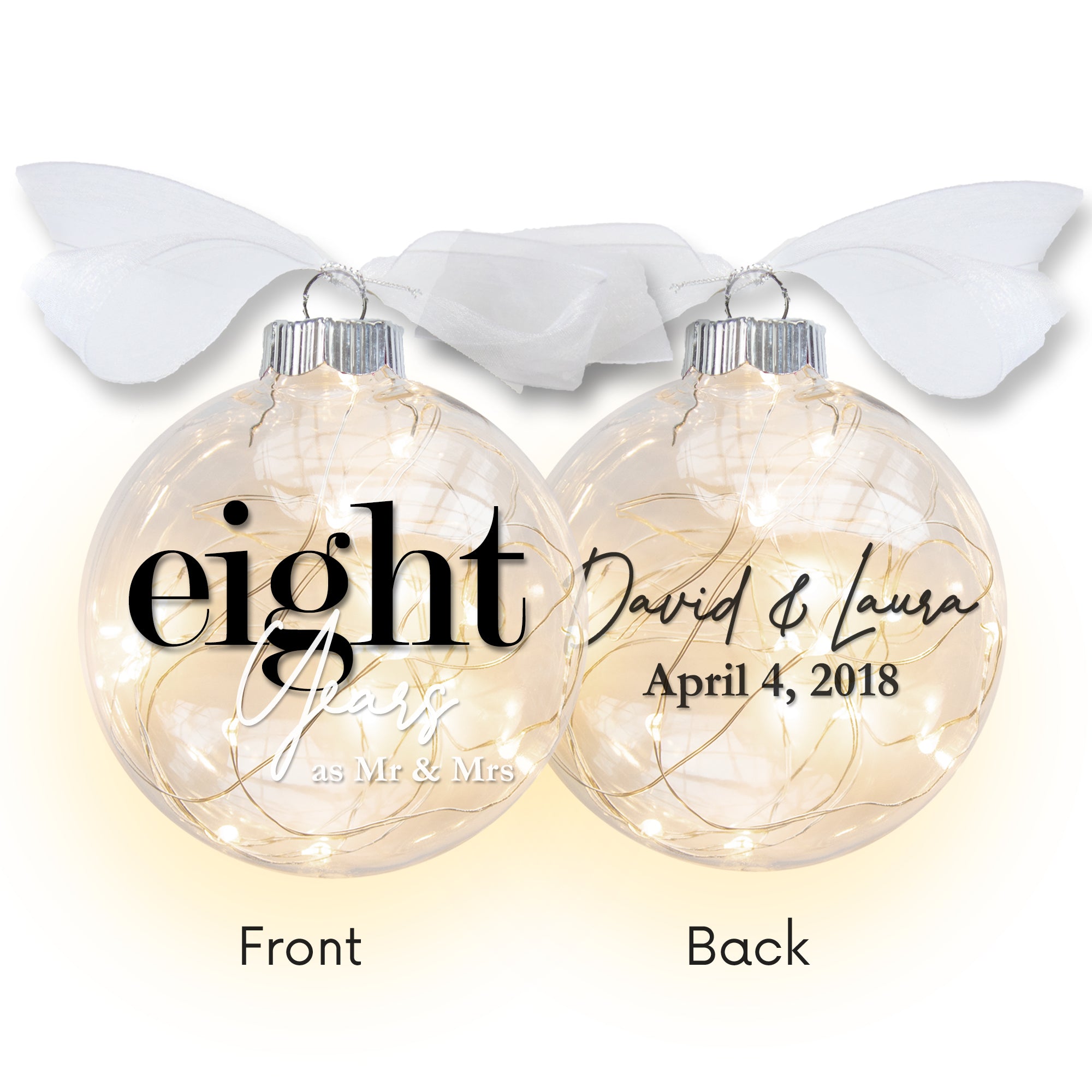 8th Wedding Anniversary Lighted Christmas Ornament