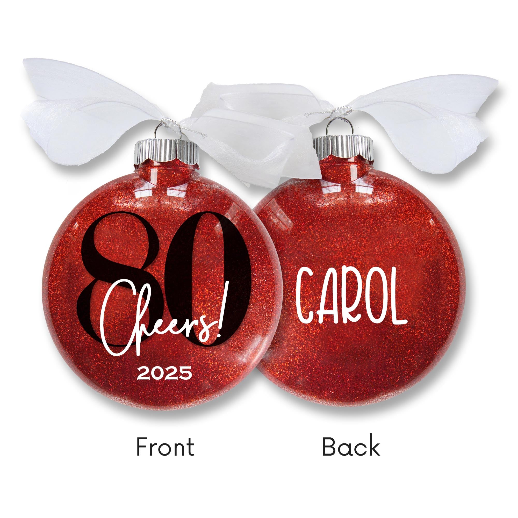 Personalized 80th Birthday Glitter Christmas Ornament - Custom Name & Year