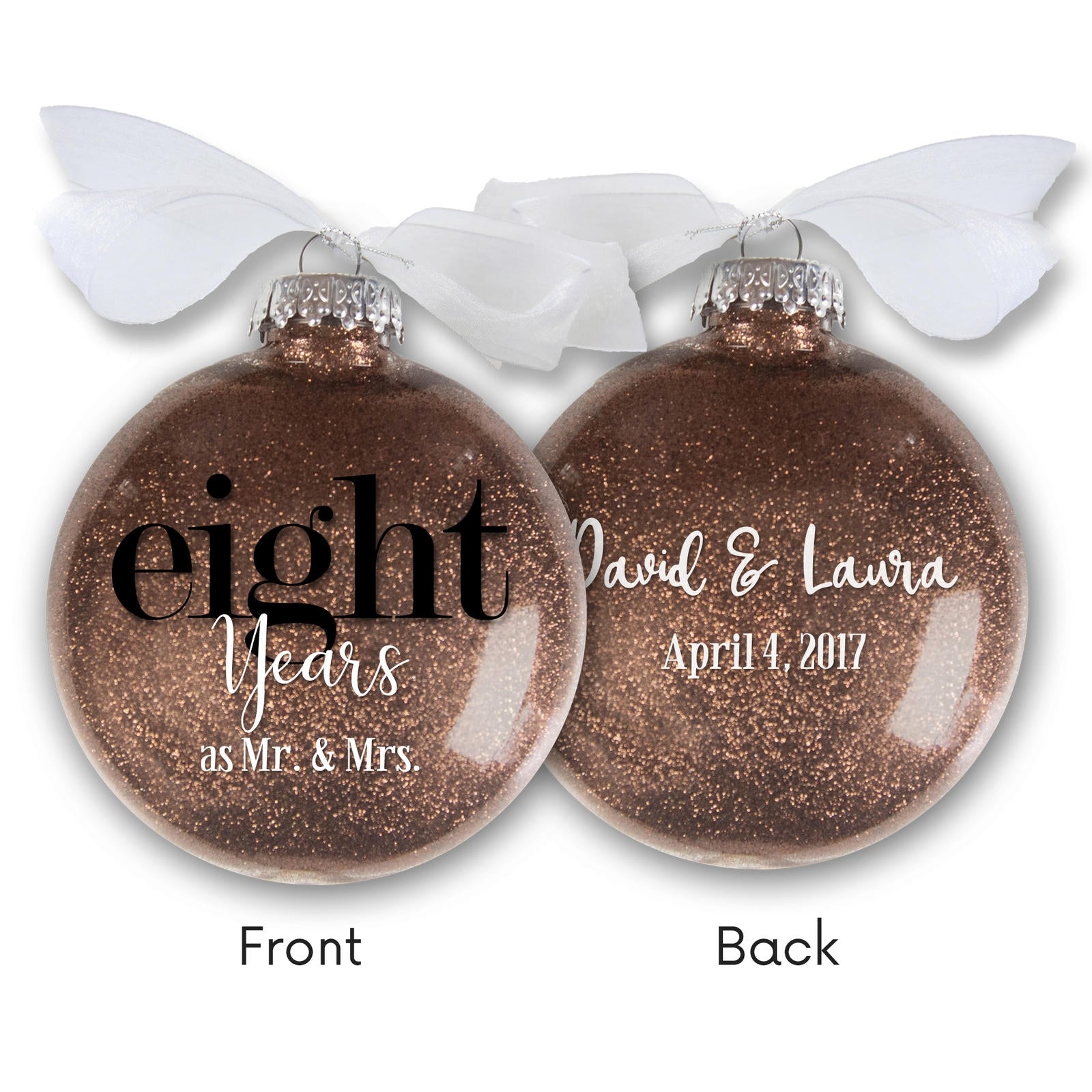 8th Wedding Anniversary Glitter Christmas Ornament