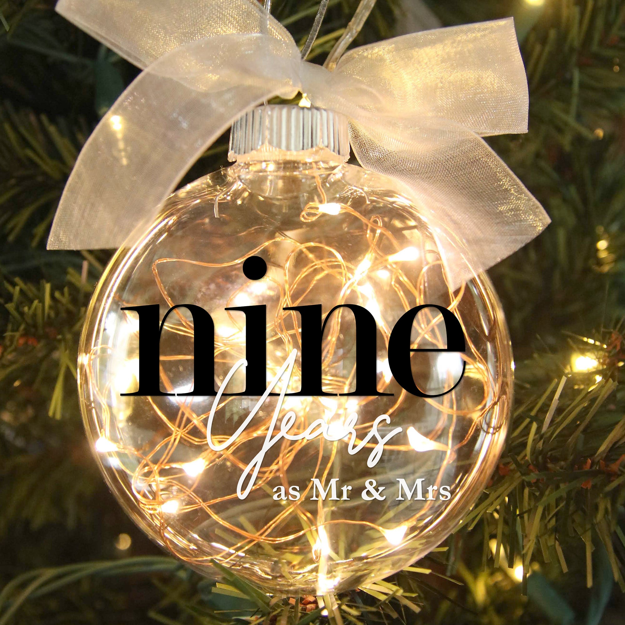 9th Wedding Anniversary Lighted Christmas Ornament