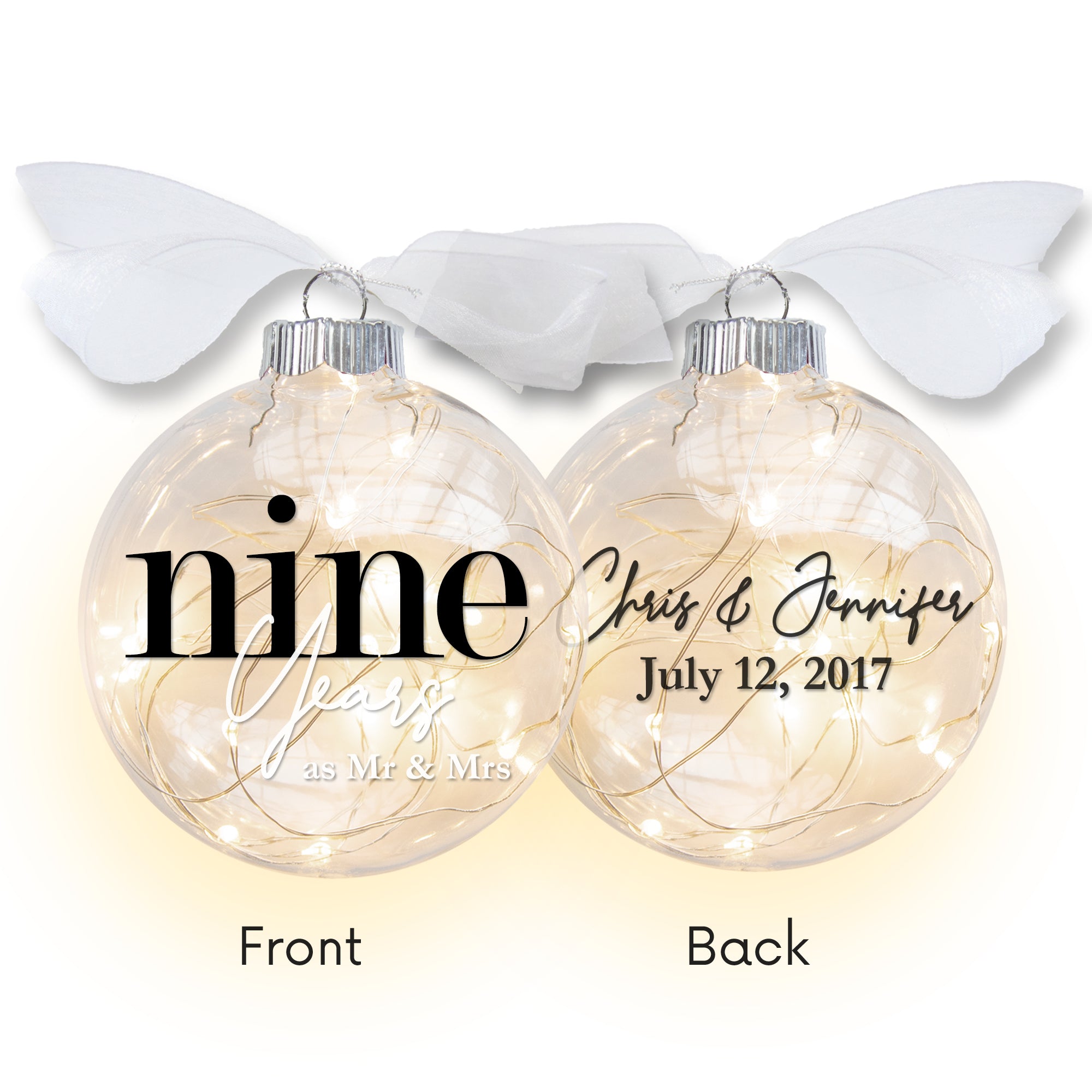 9th Wedding Anniversary Lighted Christmas Ornament