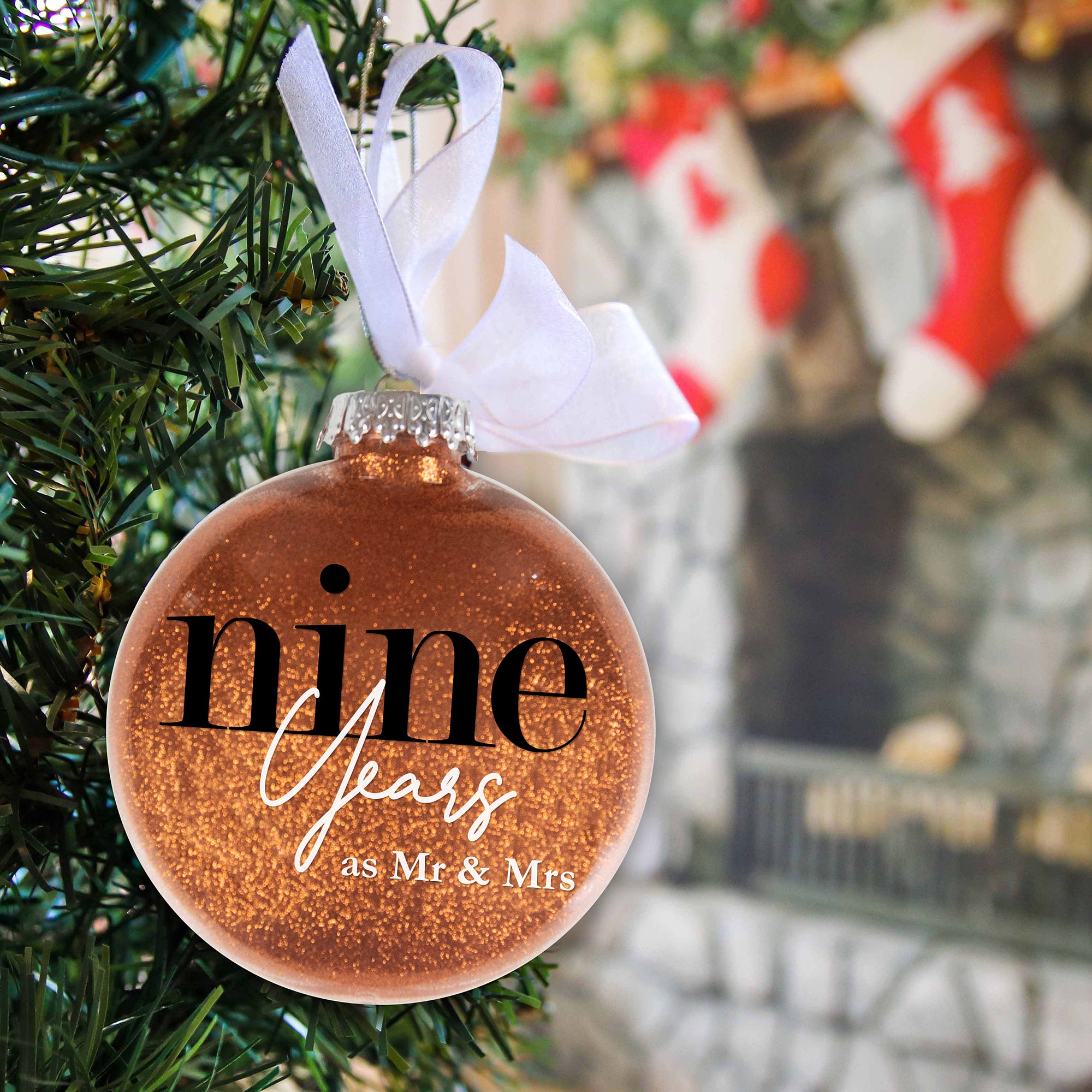 9th Wedding Anniversary Glitter Christmas Ornament