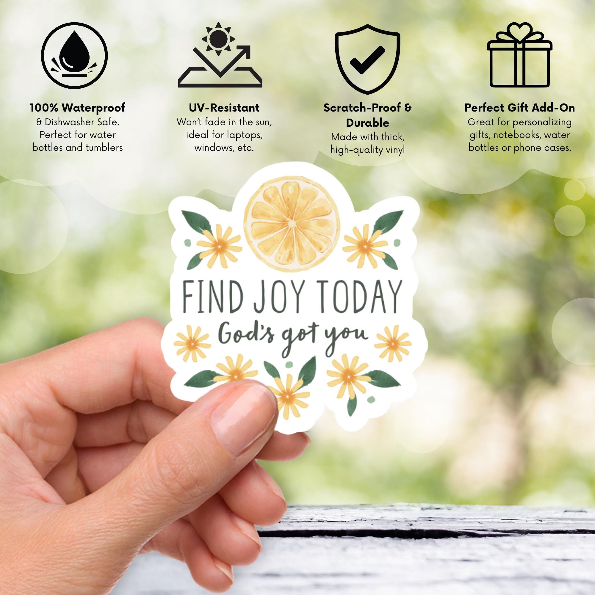 Find Joy Today Christian Sticker - Lemon Floral Faith Sticker