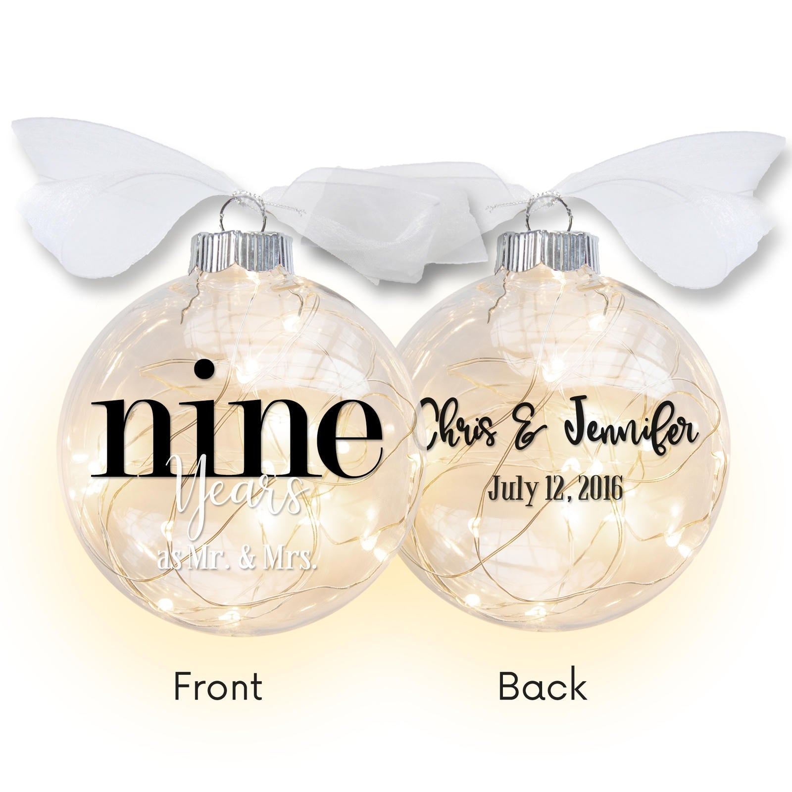9th Wedding Anniversary Lighted Christmas Ornament