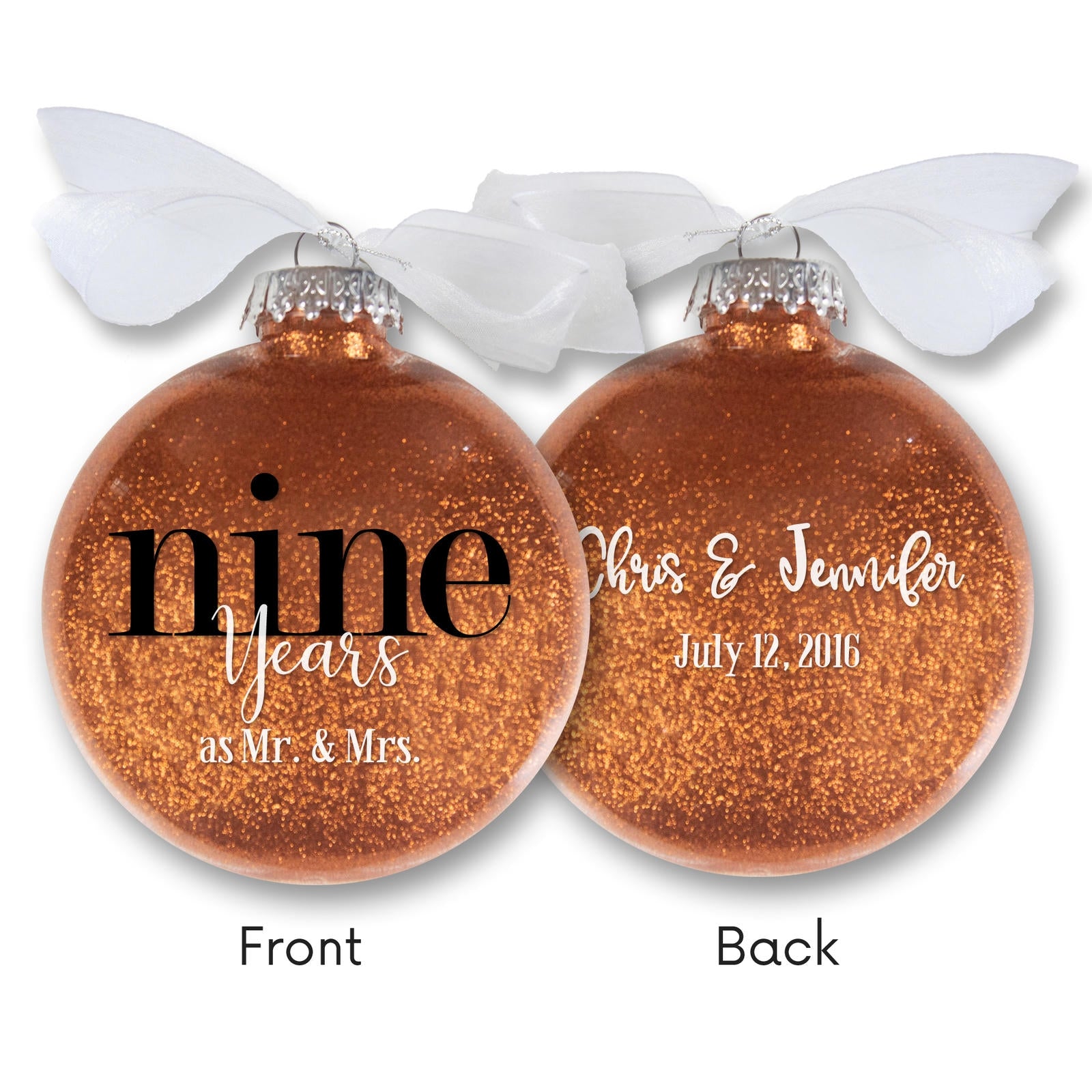 9th Wedding Anniversary Glitter Christmas Ornament