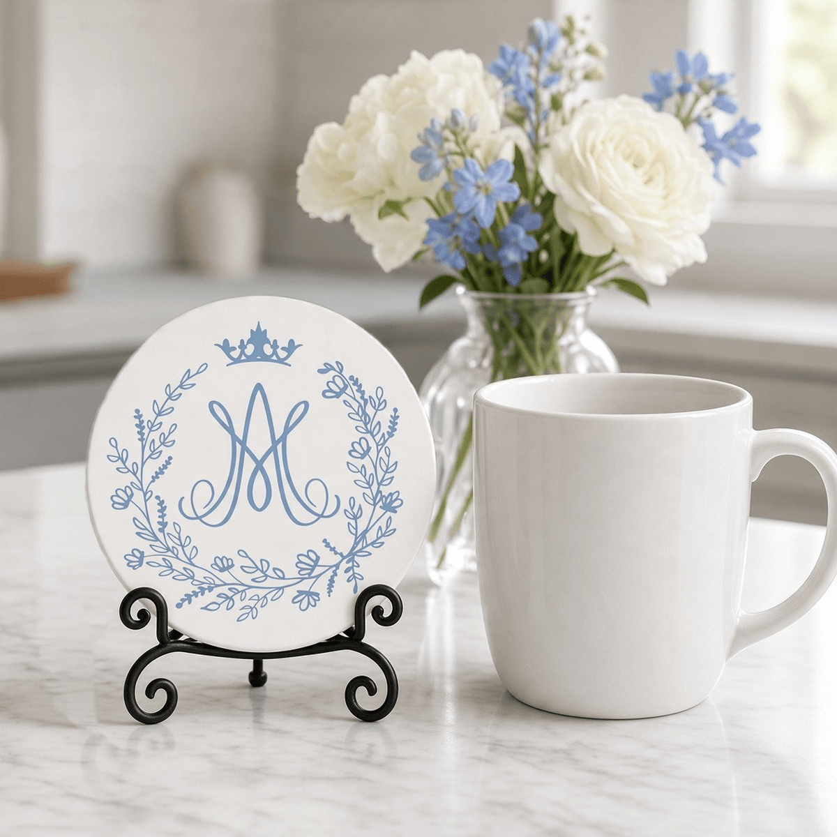 Auspice Maria Stone Coaster — Marian Monogram - Firefly Wishes