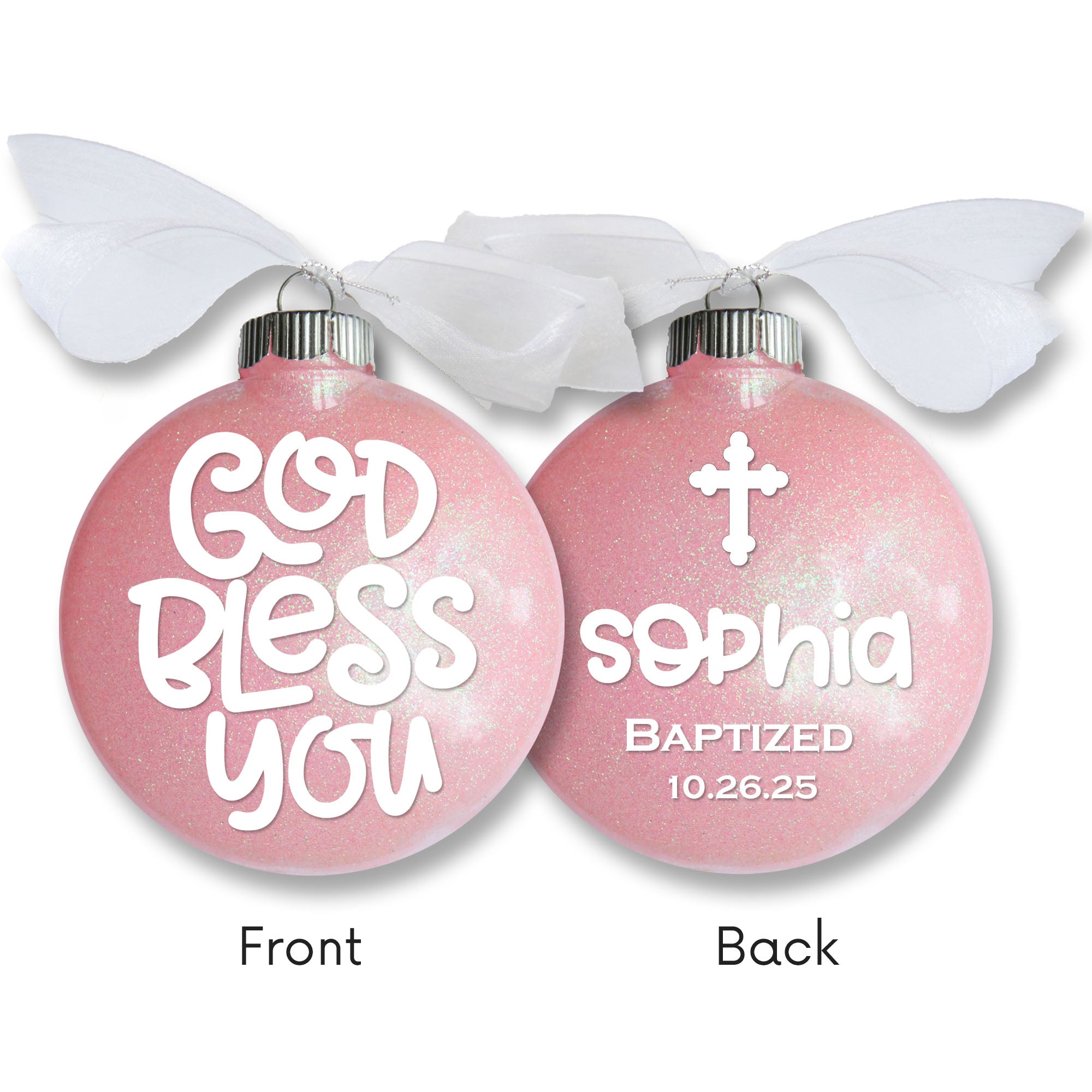 Personalized Baptism Glitter Ornament – God Bless You Keepsake