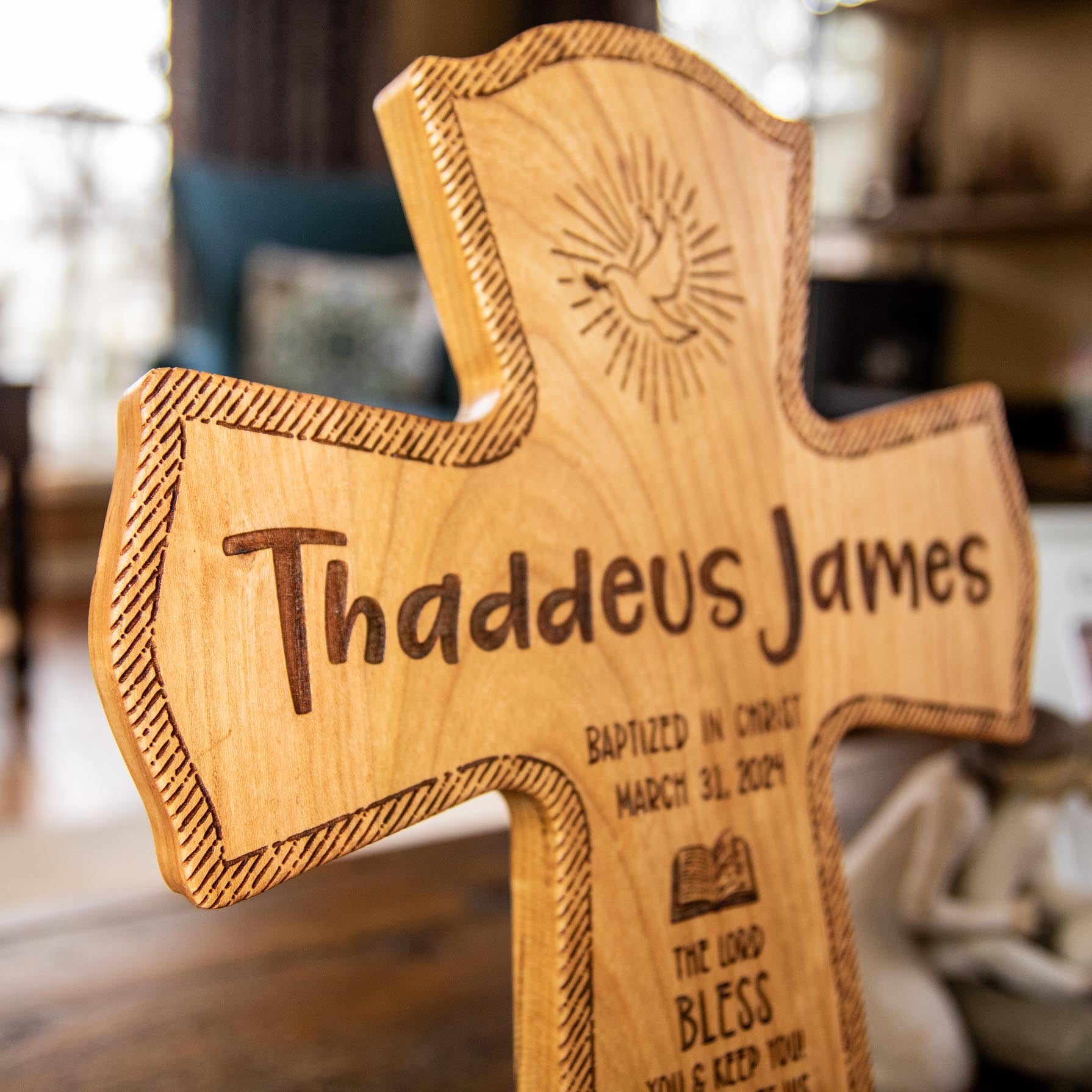 Baptism Personalized Wood Cross - Engraved Baby Name & Date