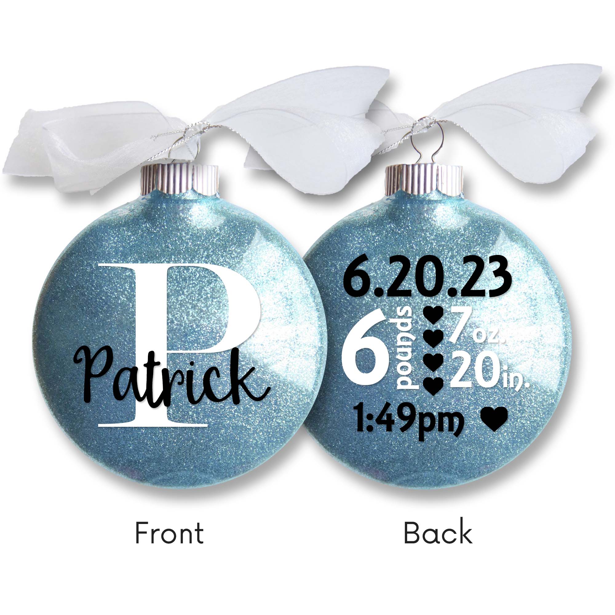 Baby Boy Birth Stats Glitter Christmas Ornament