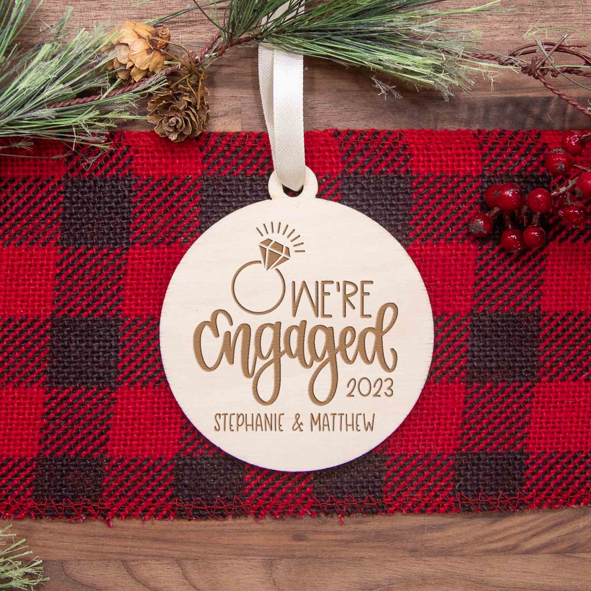 Engagement Wood Christmas Ornament - We're Engaged