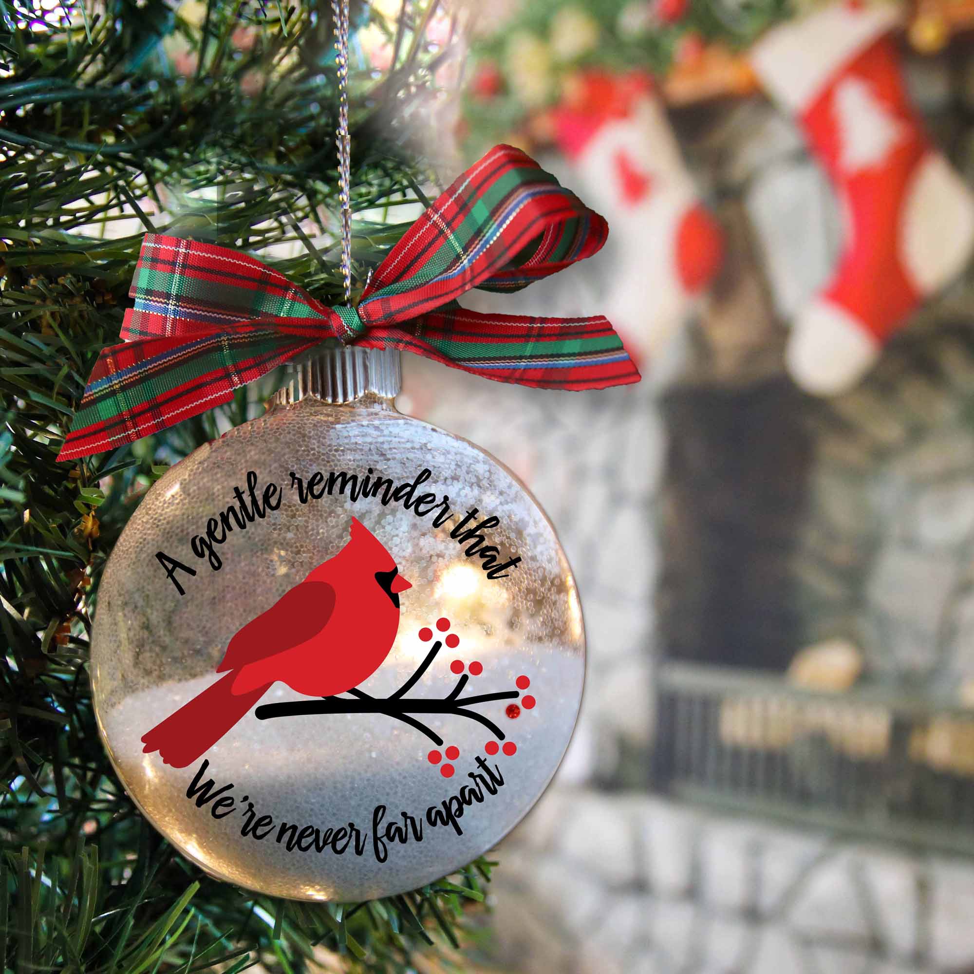 Cardinal Sympathy Memorial Christmas Ornament, Glitter White Snow Filled