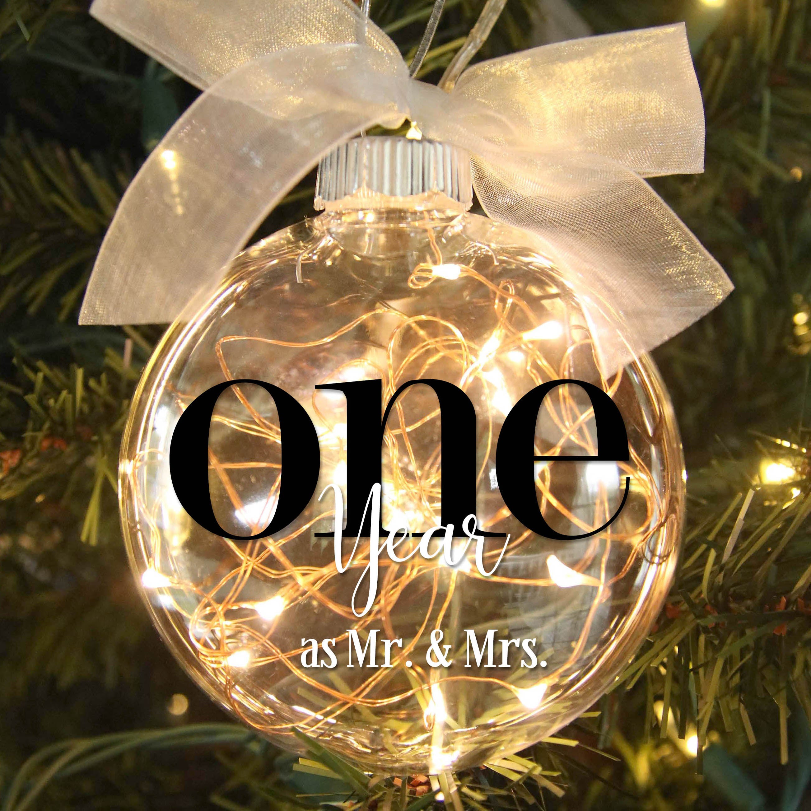 1st First Wedding Anniversary Lighted Christmas Ornament