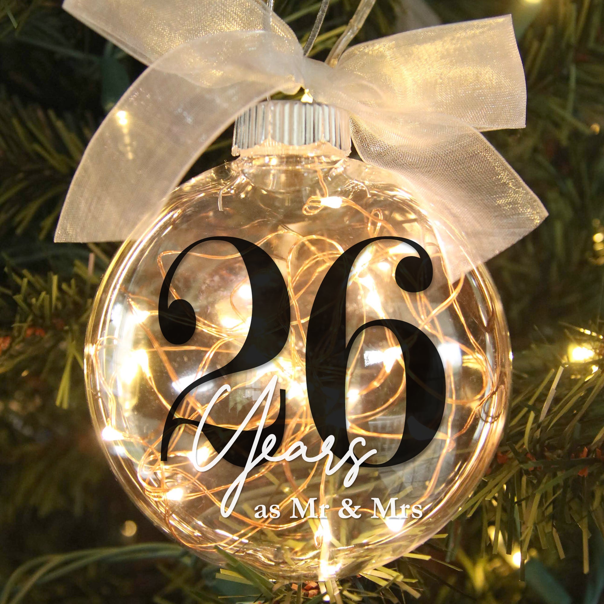 Custom Wedding Anniversary Lighted Christmas Ornament