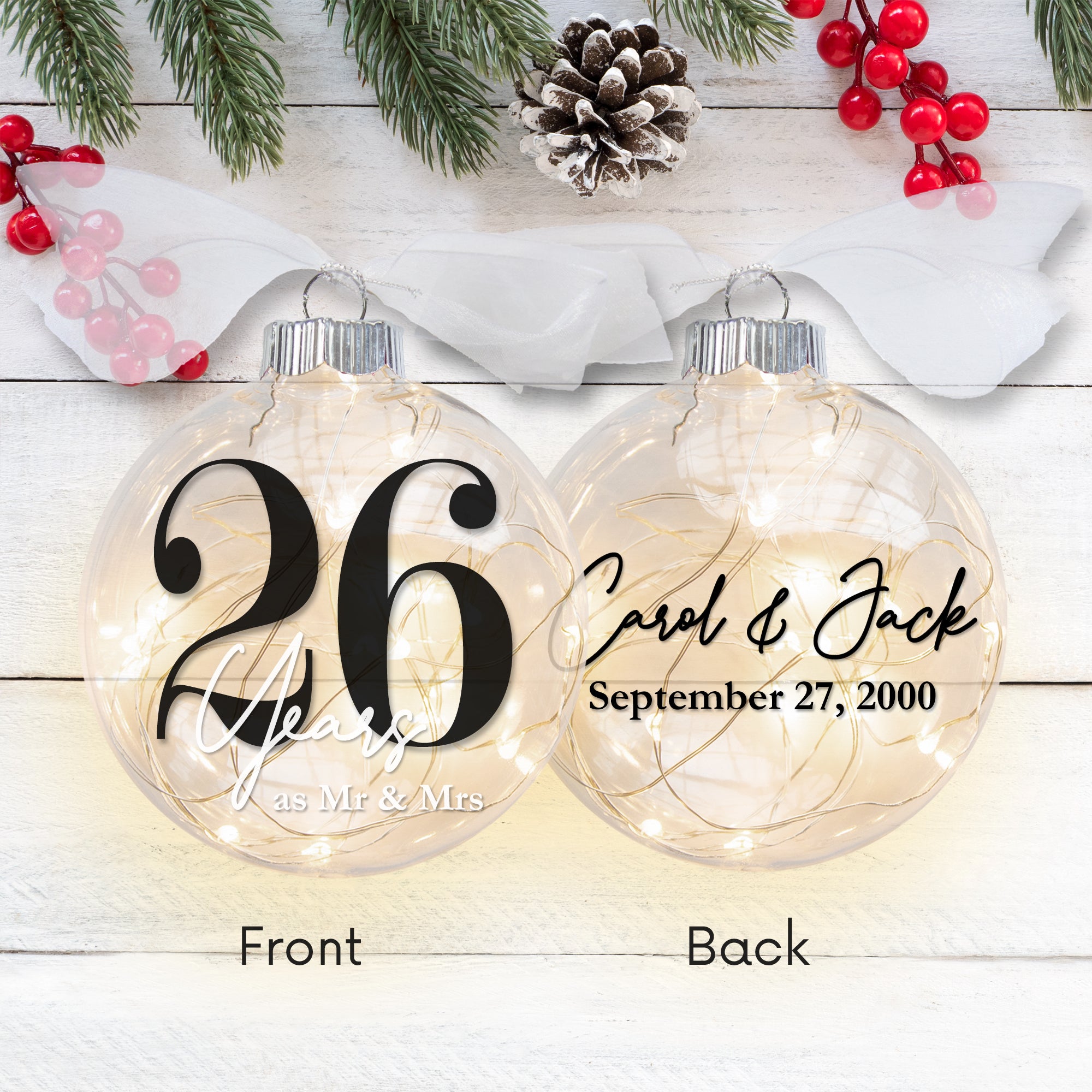 Custom Wedding Anniversary Lighted Christmas Ornament