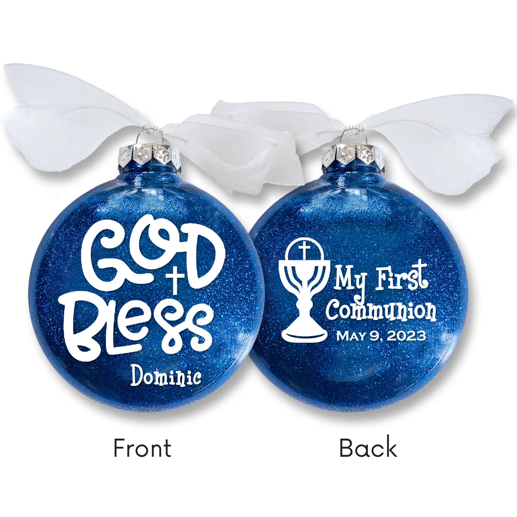 First Communion Glitter Christmas Ornament - God bless