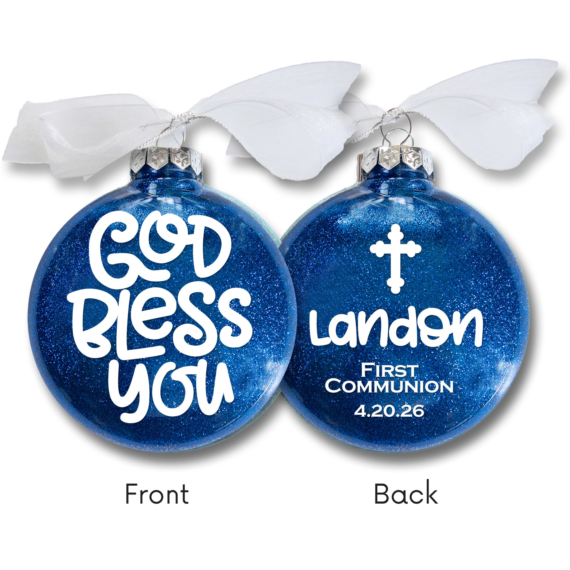 First Communion Glitter Christmas Ornament - God bless
