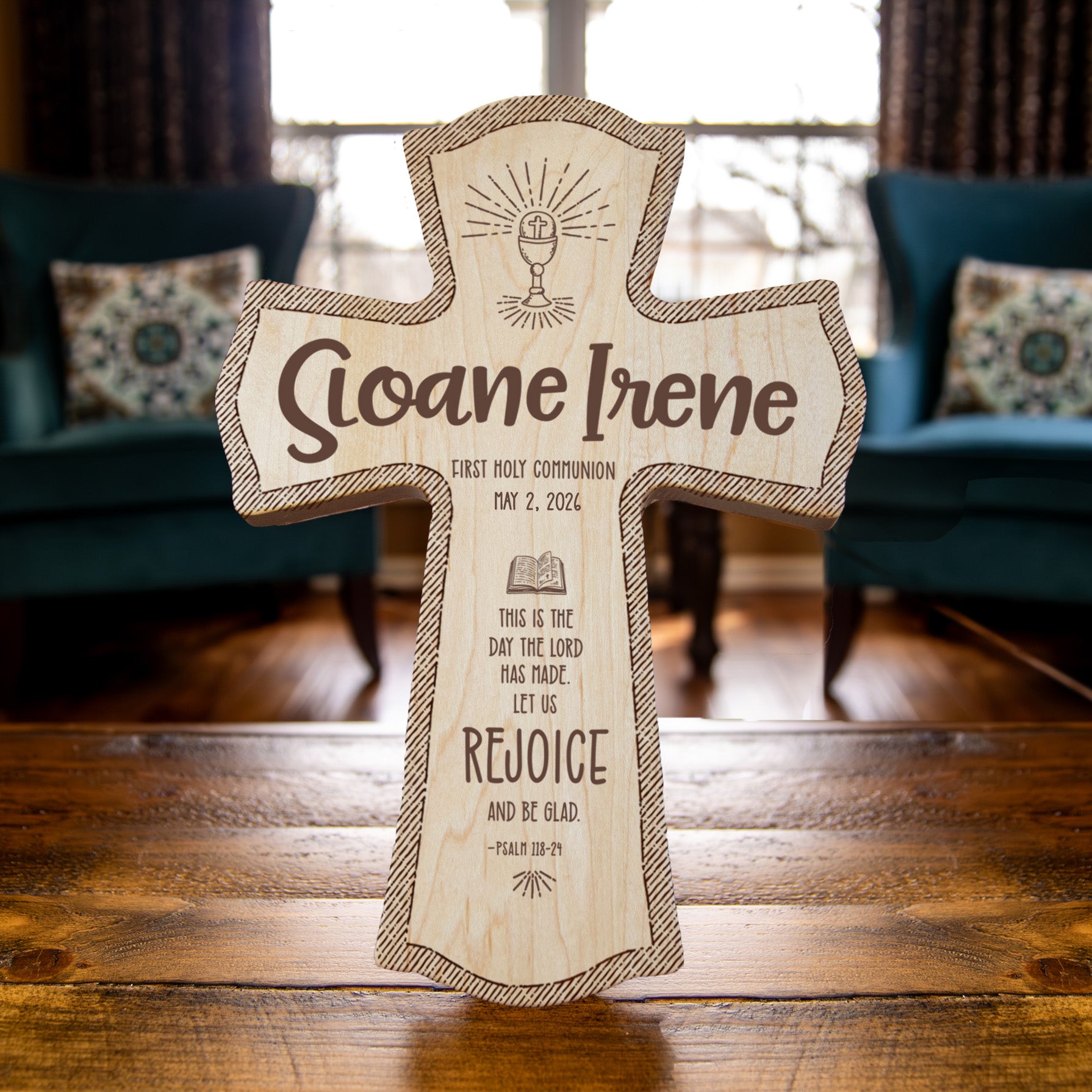First Holy Communion Personalized Wood Cross - Catholic Keepsake Gift