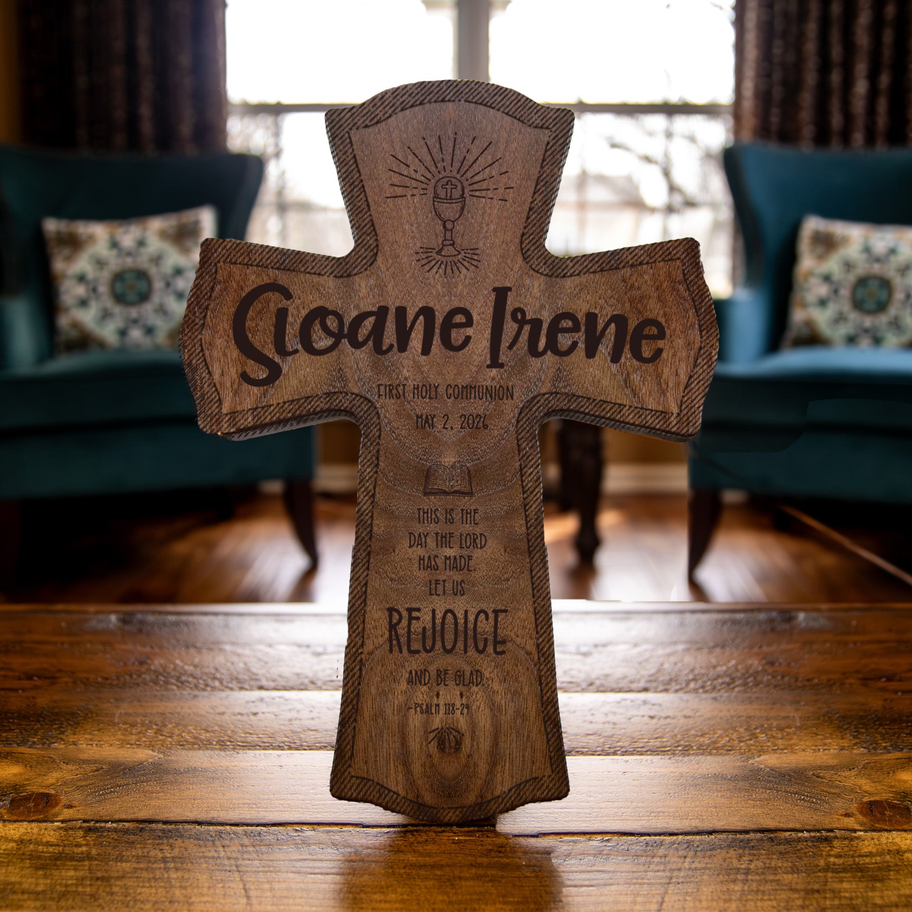 First Holy Communion Personalized Wood Cross - Catholic Keepsake Gift