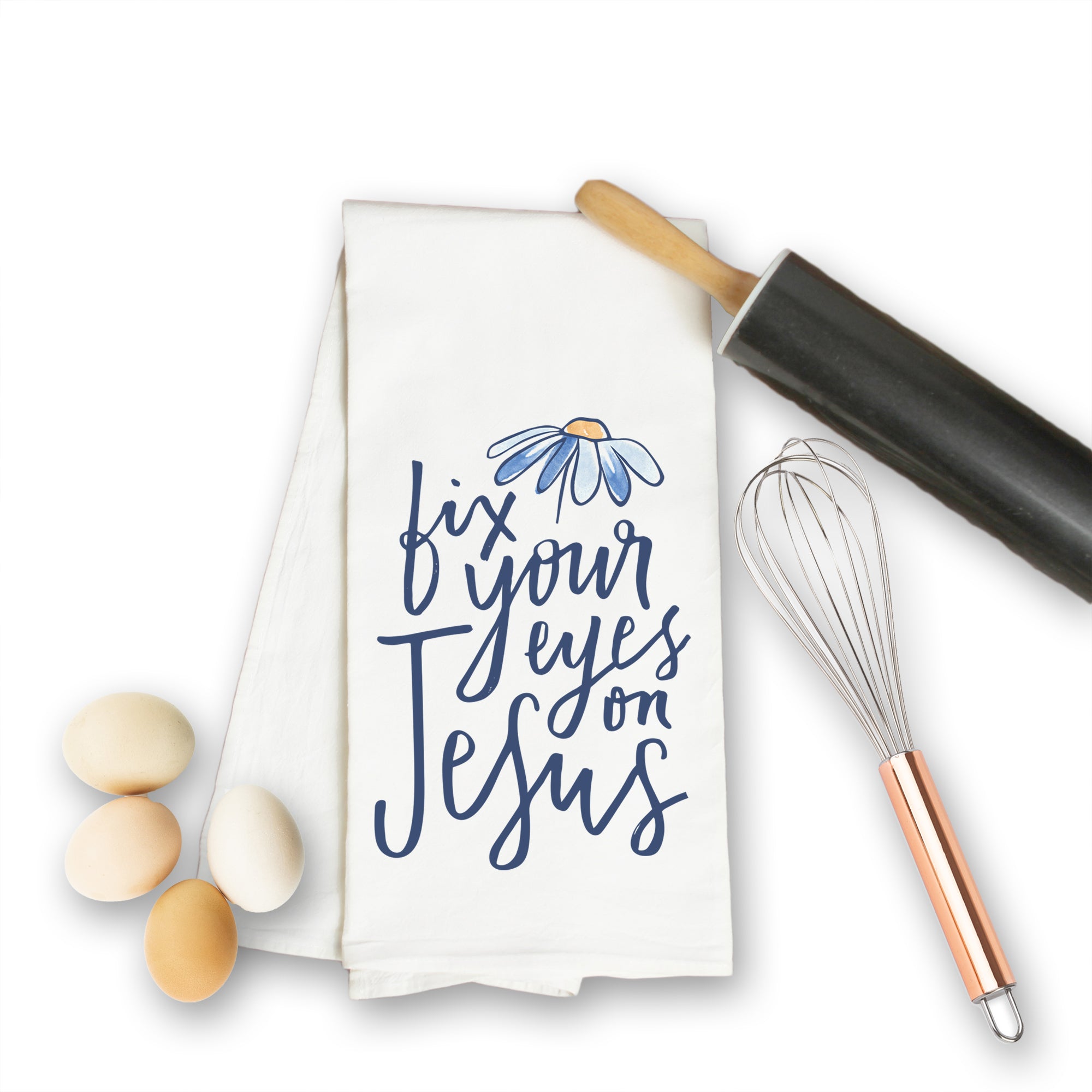 Fix Your Eyes on Jesus – Christian Bible Verse Kitchen Towel (Hebrews 12:2)