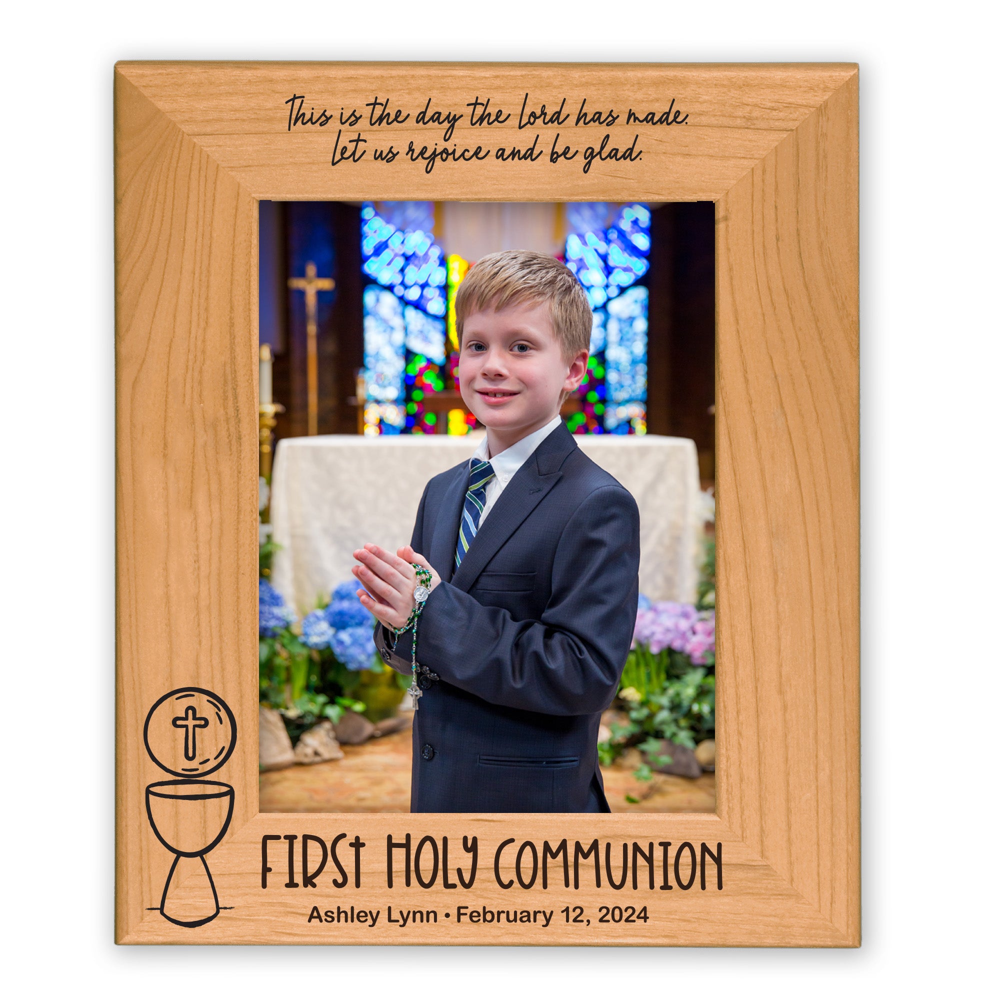 First Holy Communion Wood Picture Frame - Classic Chalice
