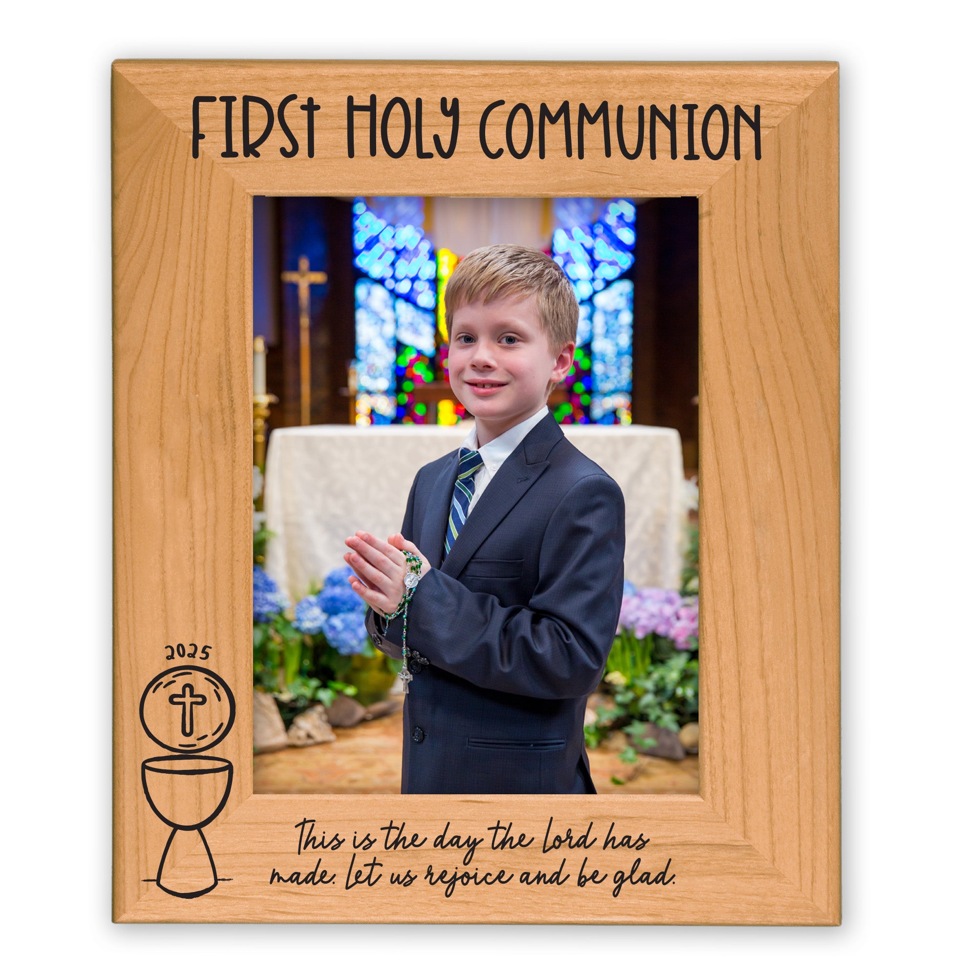 First Holy Communion 2025 Wood Picture Frame – Classic Chalice (Limited Closeout)