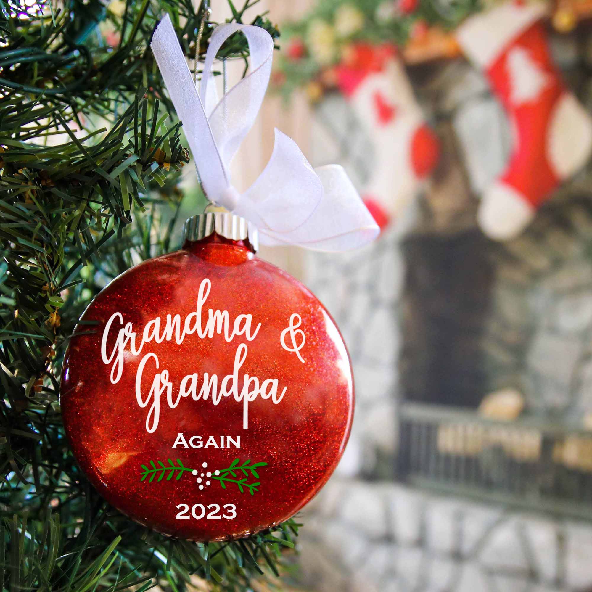 Grandma & Grandpa Again Glitter Christmas Ornament