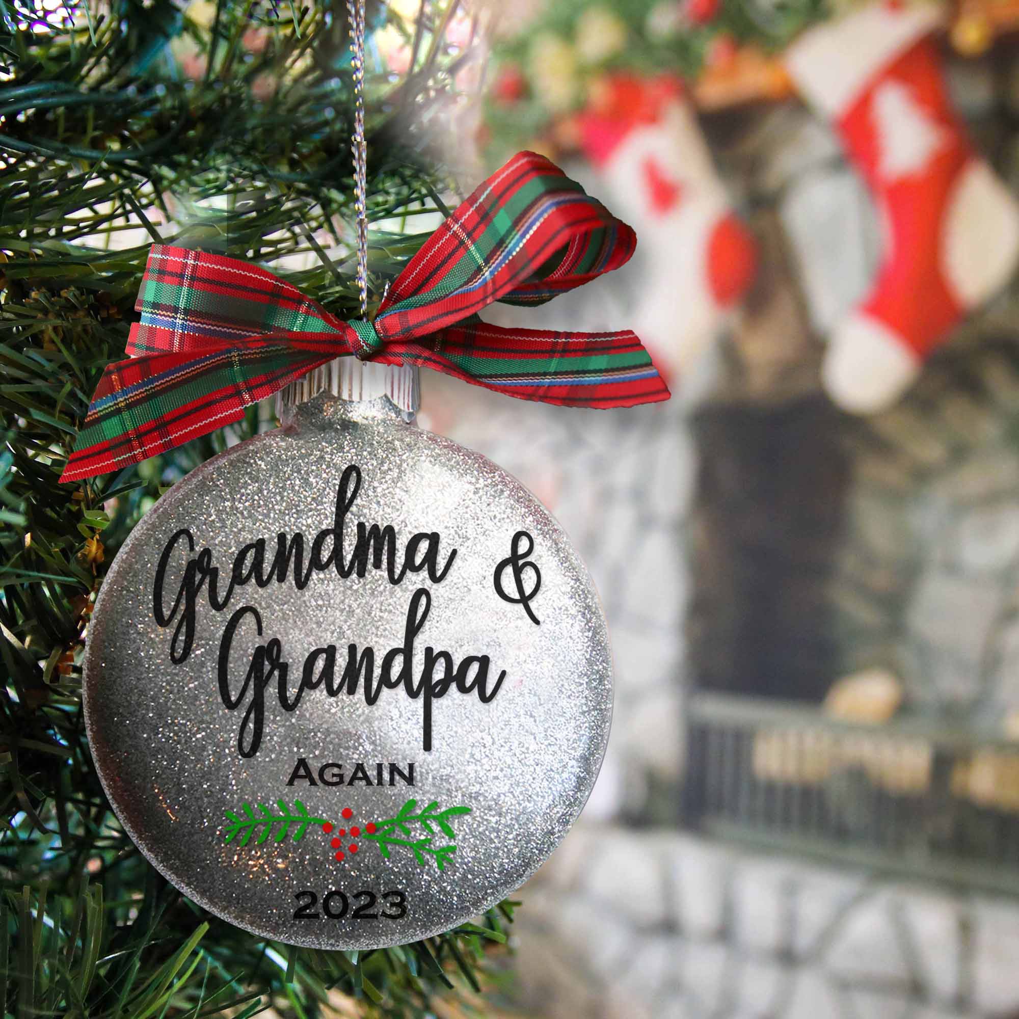 Grandma & Grandpa Again Glitter Christmas Ornament