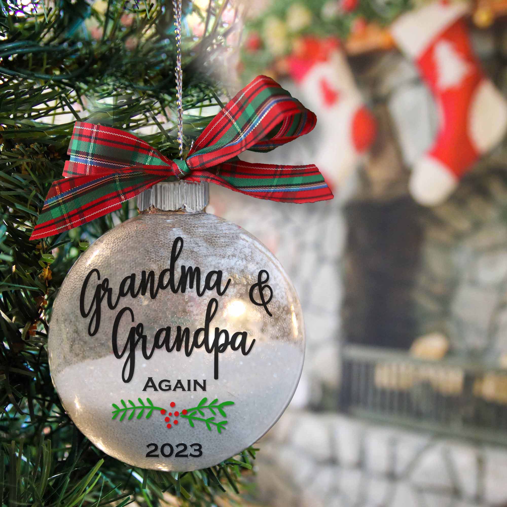 Grandma & Grandpa Again Glitter Christmas Ornament