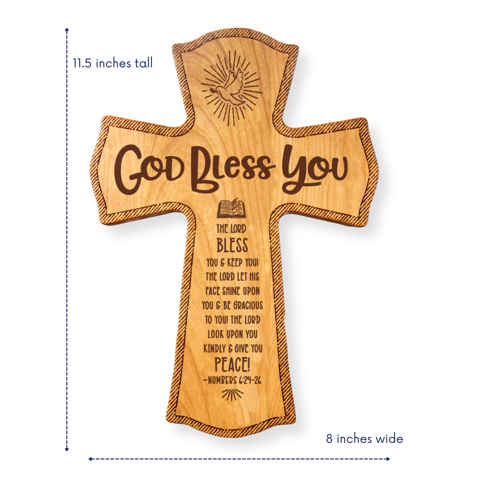 God Bless You Wood Wall Cross — Engraved Scripture Gift