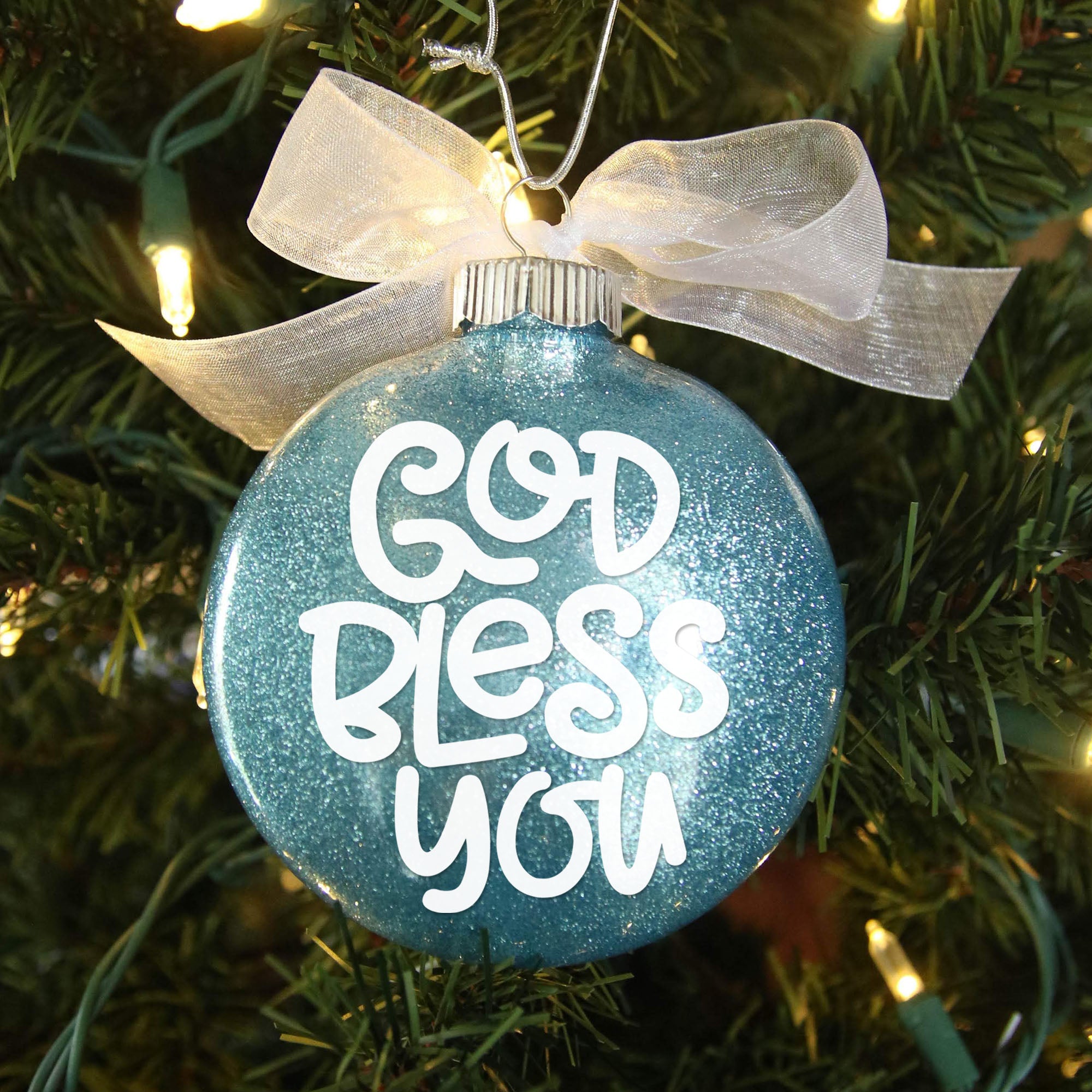 Personalized Baptism Glitter Ornament – God Bless You Keepsake