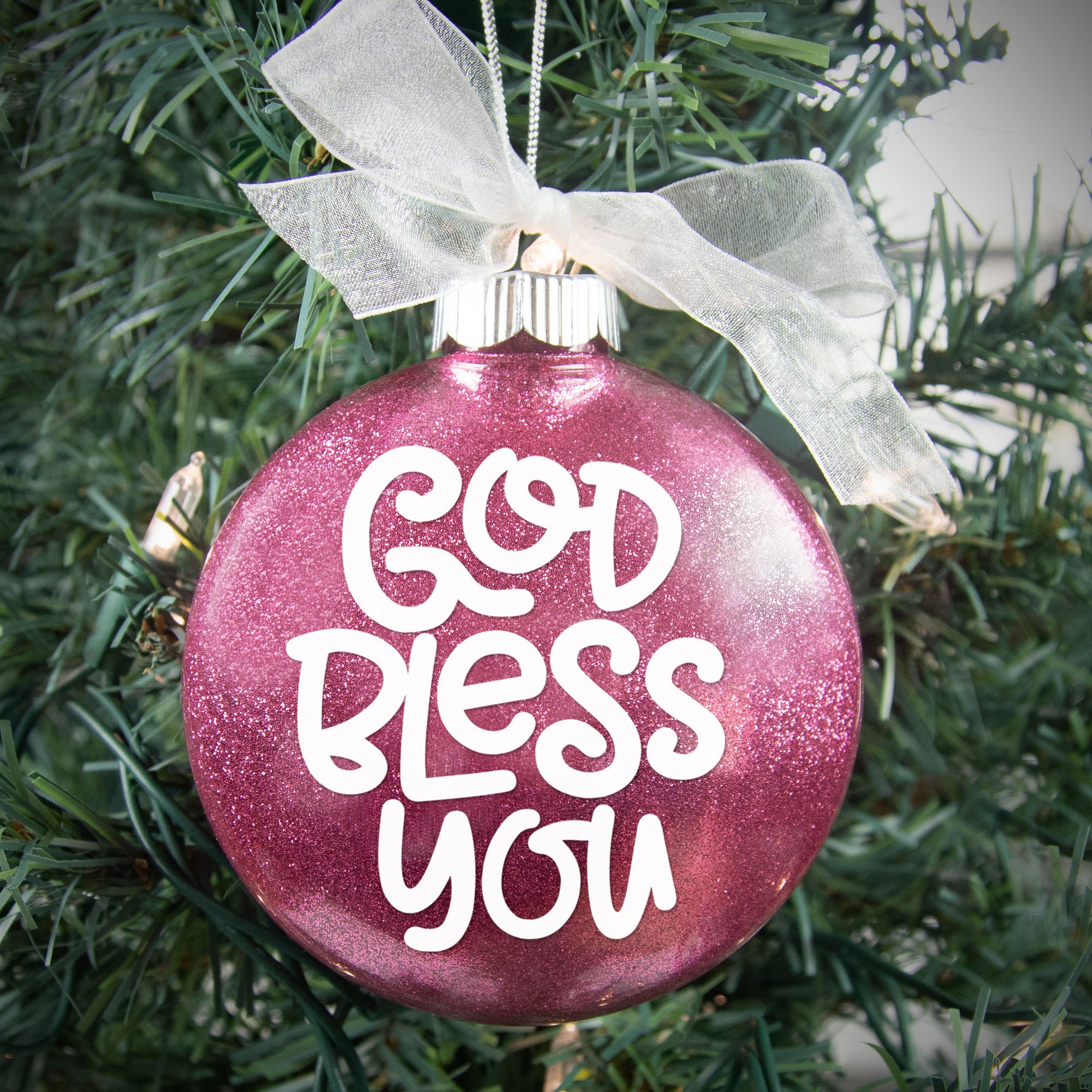 Personalized Baptism Glitter Ornament – God Bless You Keepsake