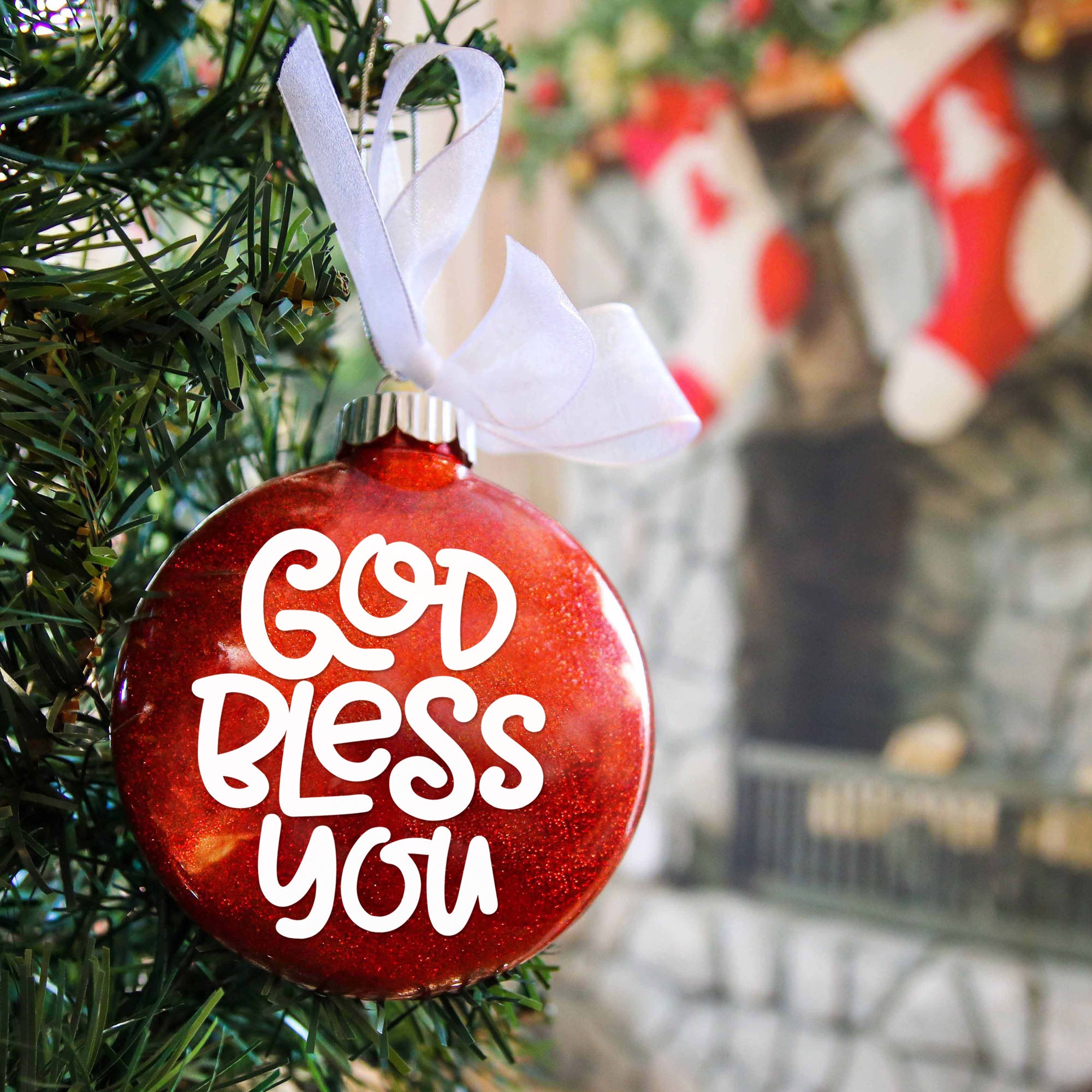 Personalized Baptism Glitter Ornament – God Bless You Keepsake