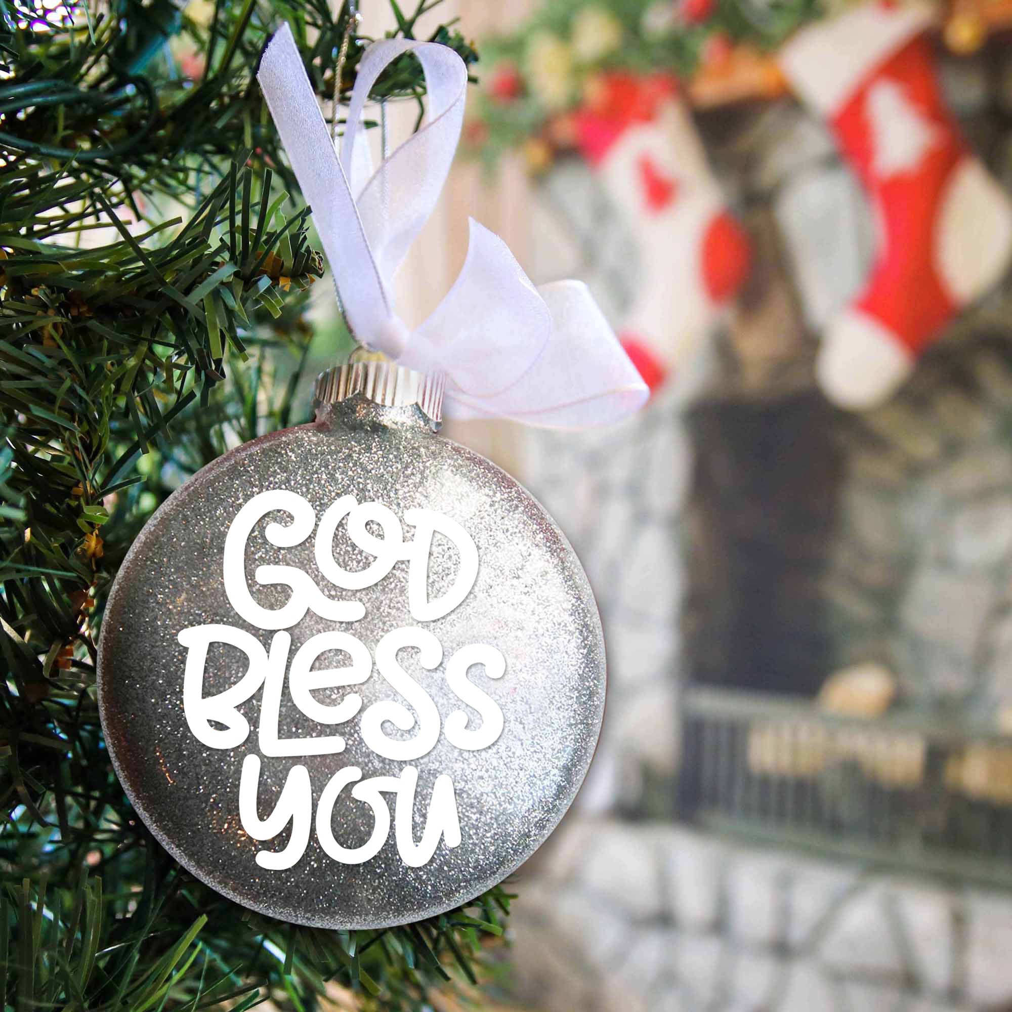 Personalized Baptism Glitter Ornament – God Bless You Keepsake