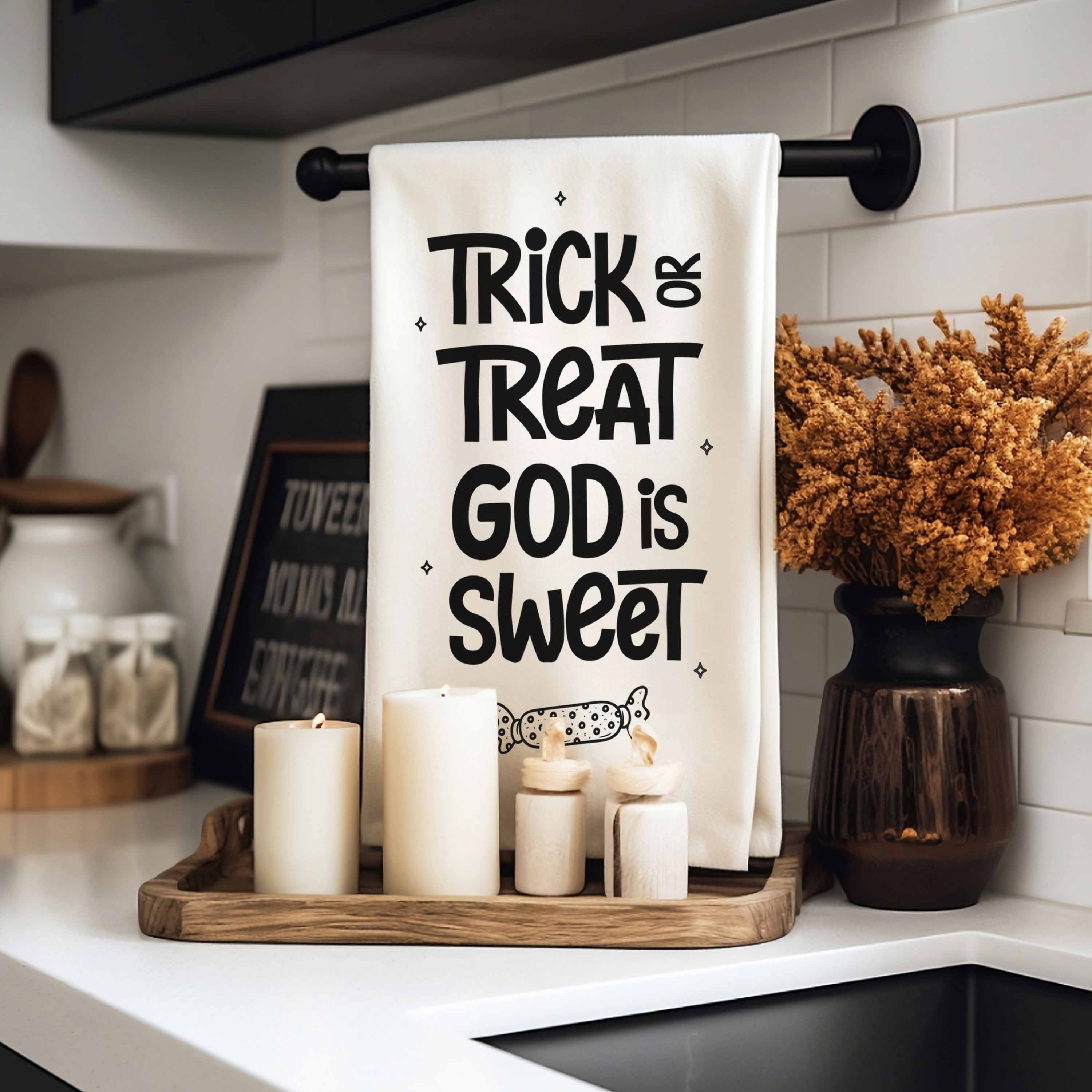 Halloween Christian Kitchen Towel - Trick or Treat God is Sweet