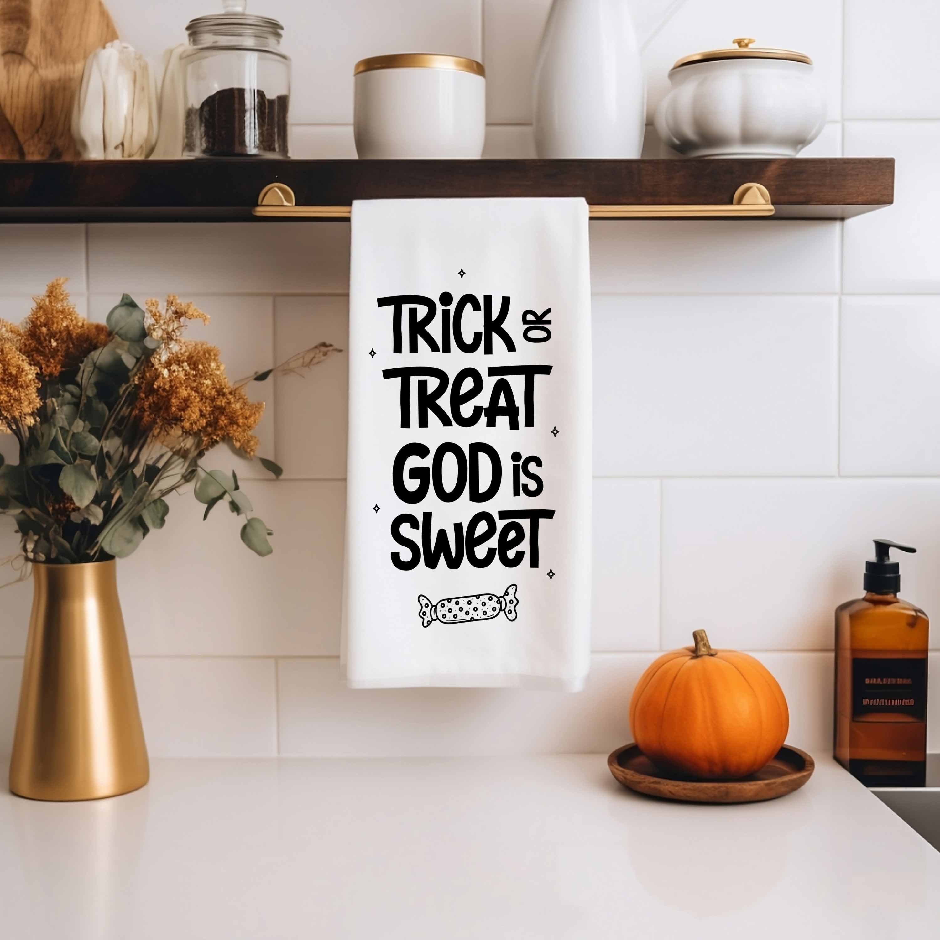 Halloween Christian Kitchen Towel - Trick or Treat God is Sweet