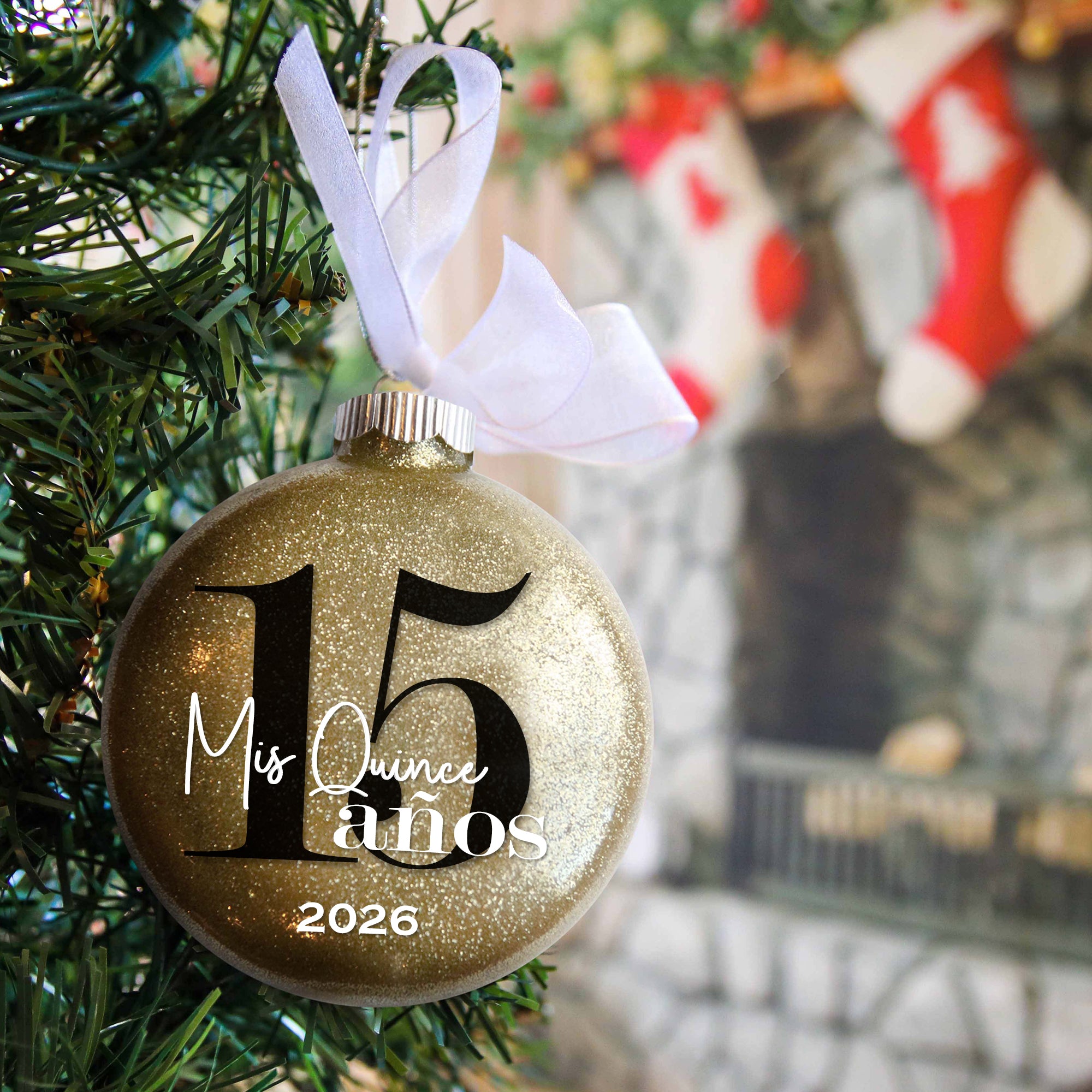 Personalized 15 Mis Quince AÃ±os Glitter Ornament - Custom Name & Year Keepsake