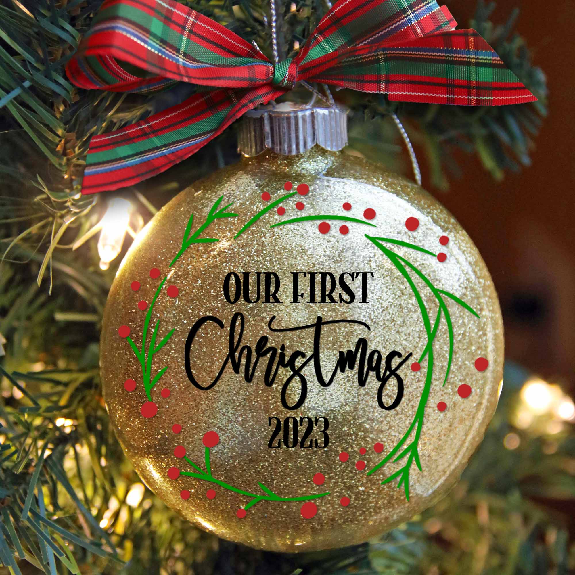 Our First Christmas Married Glitter Ornament Married