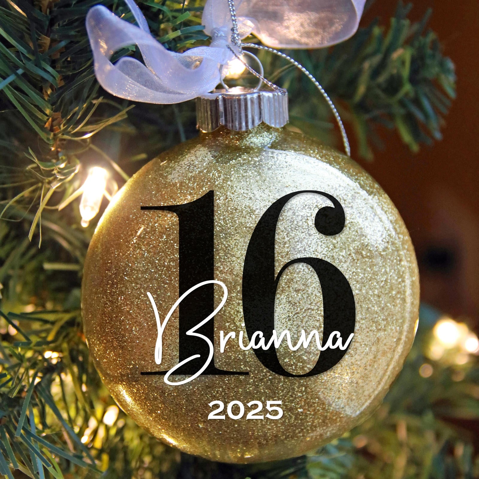 Personalized Sweet Sixteen Birthday Ornament in Gold