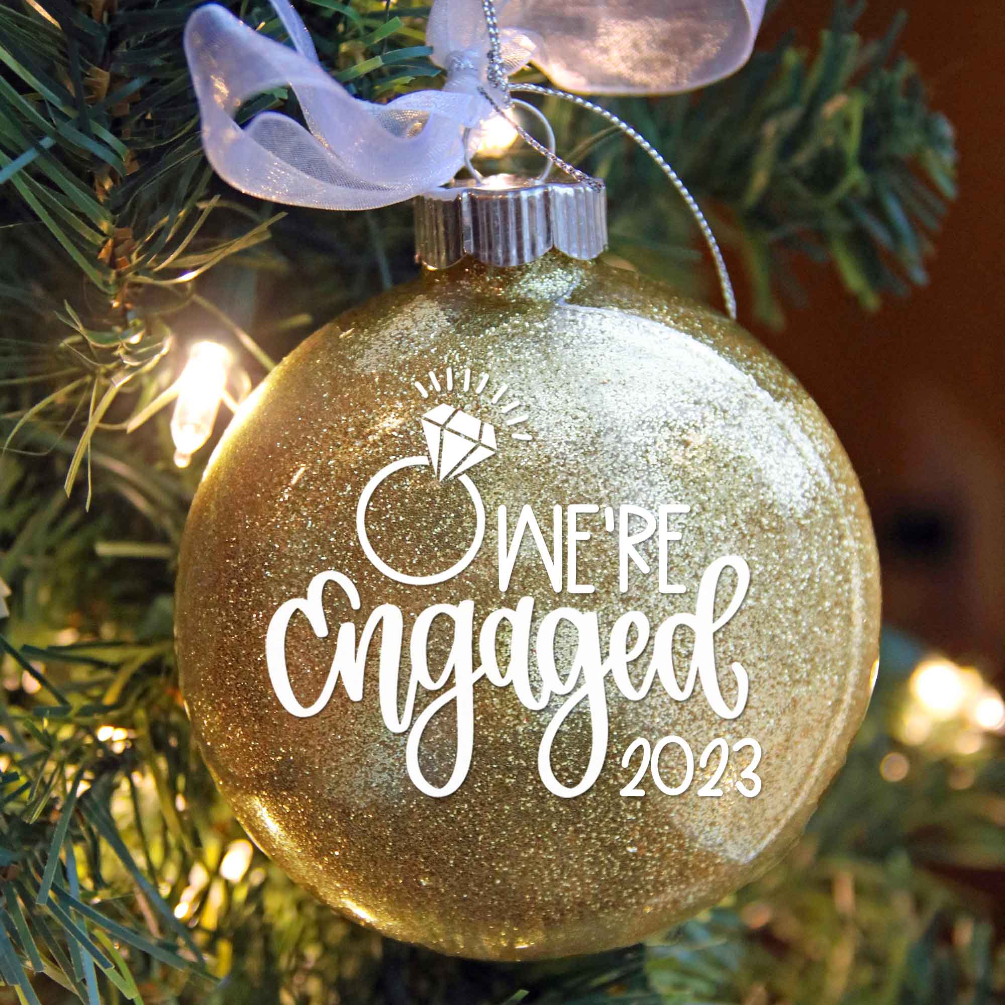 Engagement Glitter Christmas Ornament