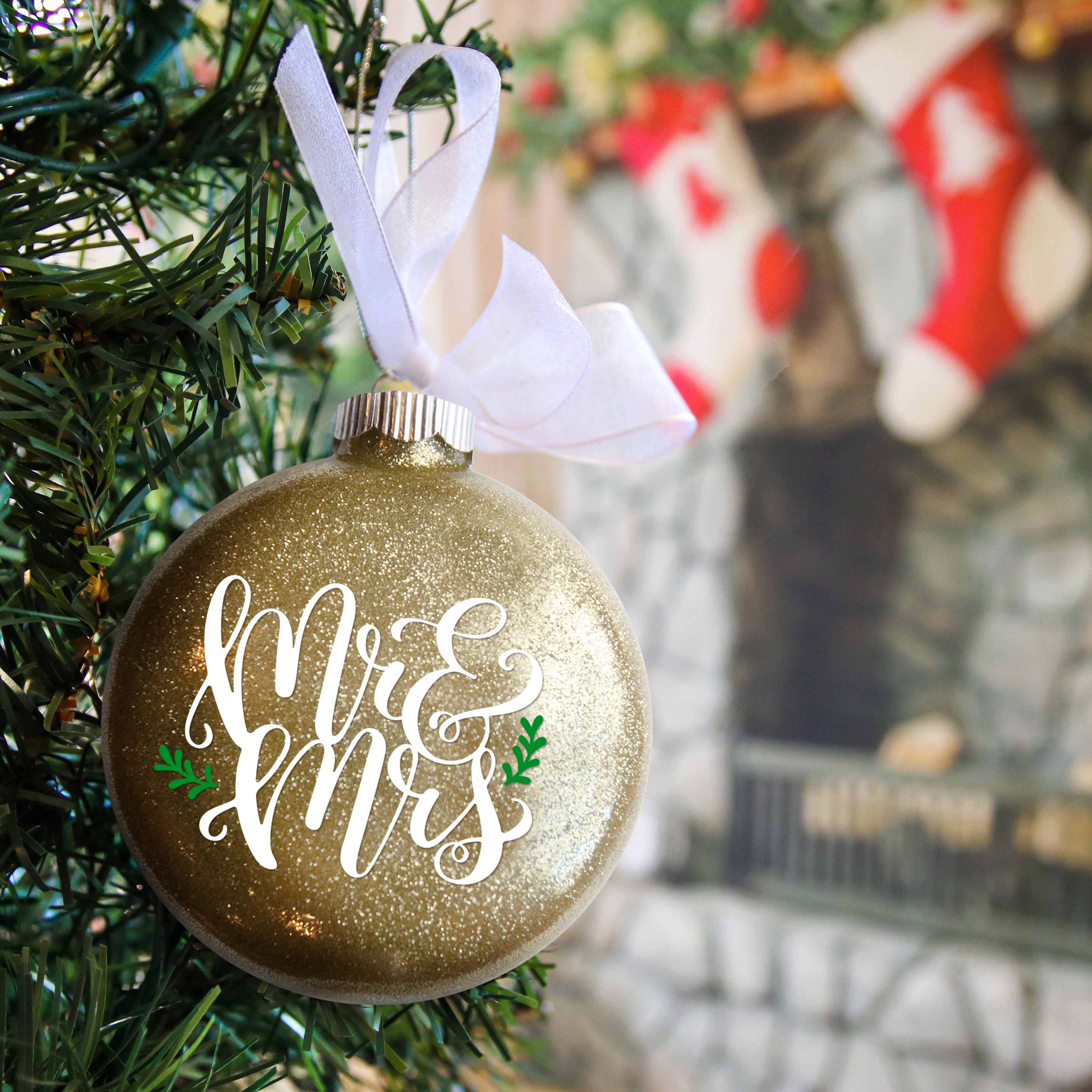 Personalized Mr & Mrs Our First Christmas Glitter Ornament