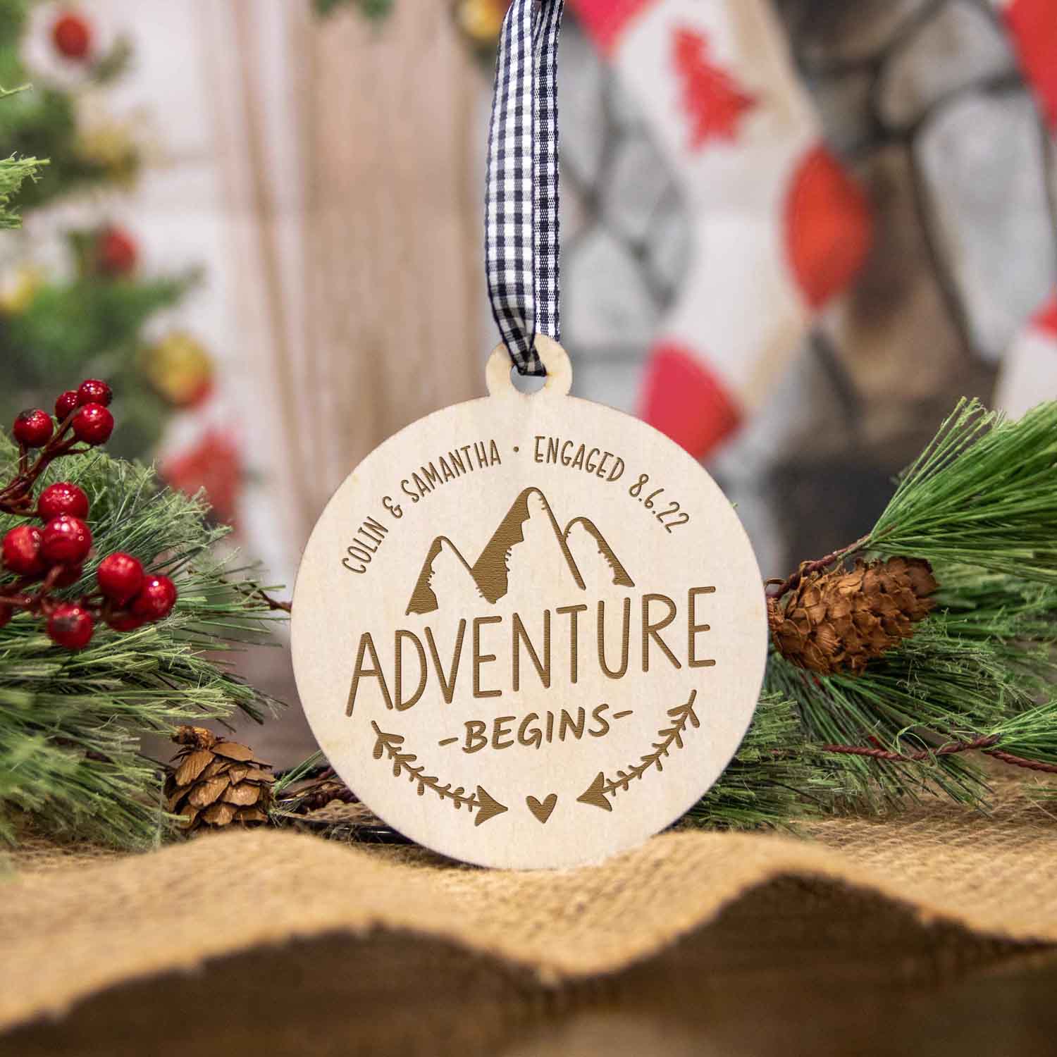 Engagement Wood Christmas Ornament