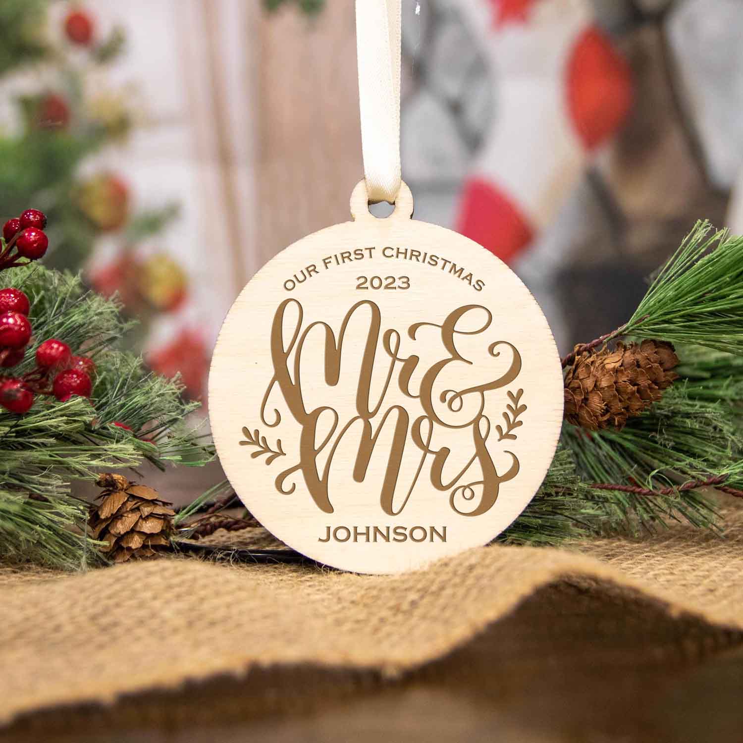 Mr & Mrs Our First Christmas Wood Christmas Ornament