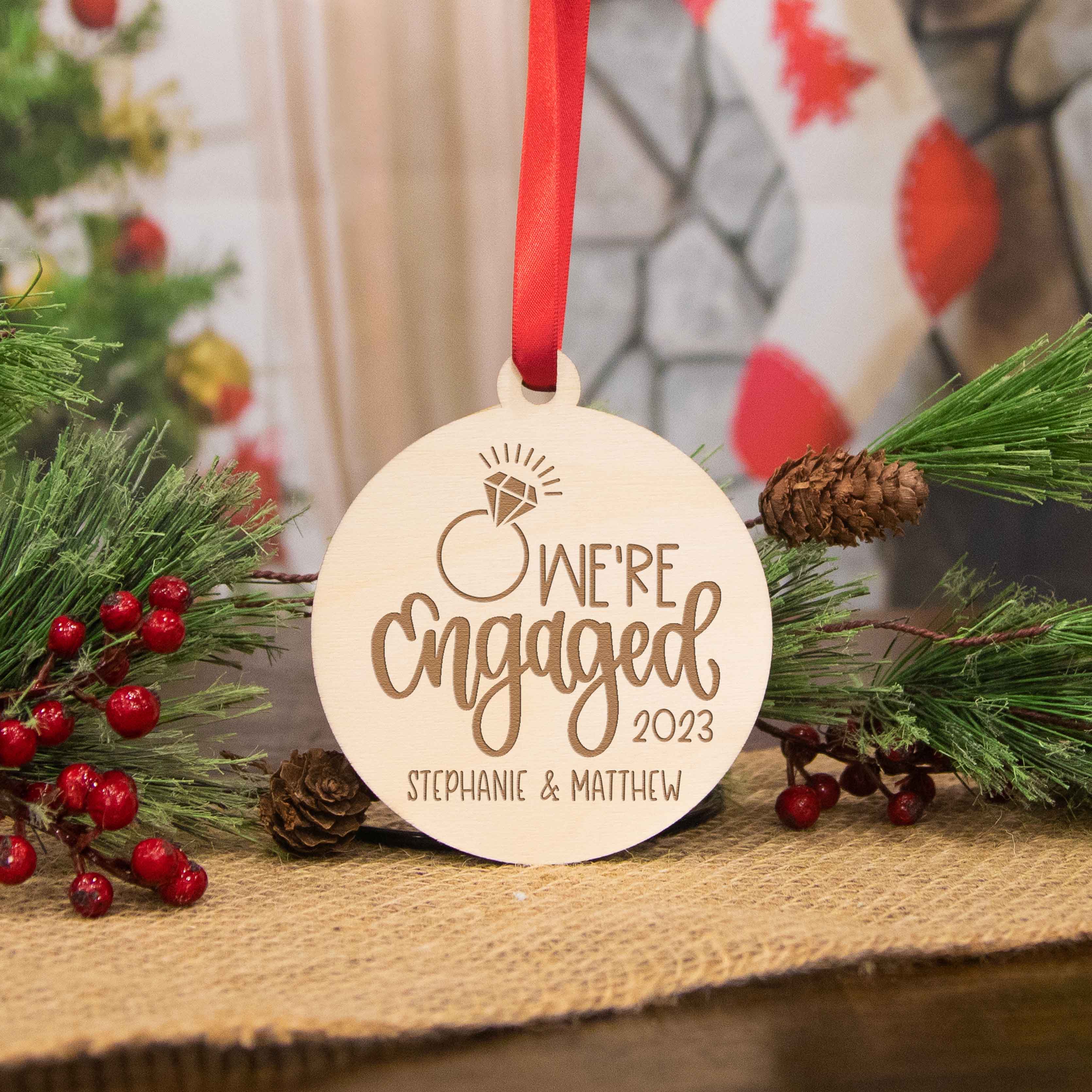 Engagement Wood Christmas Ornament - We're Engaged