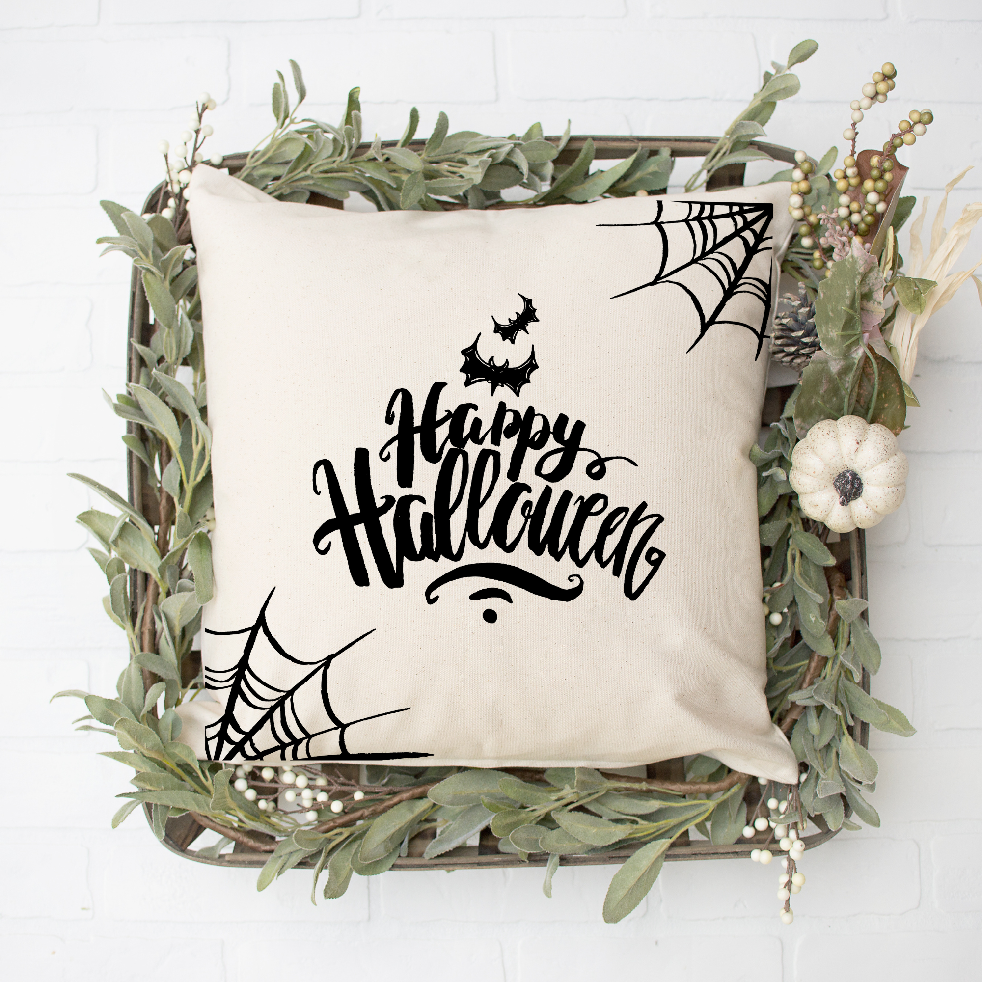 Happy Halloween Pillow Cover – Black or Natural Cotton Canvas