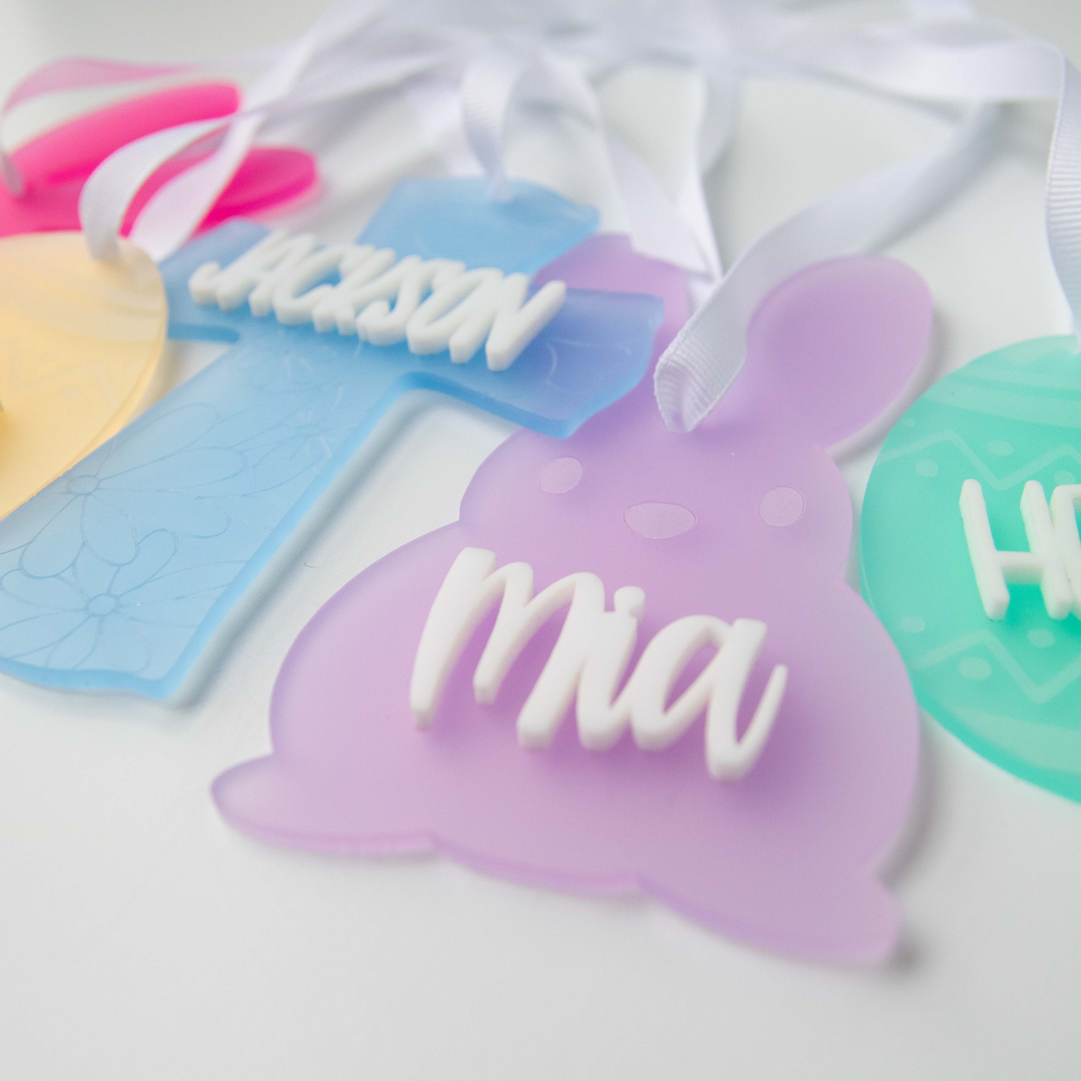Personalized Easter Basket Tags, Acrylic Easter Name Ornaments, Pastel Easter Gift Tag